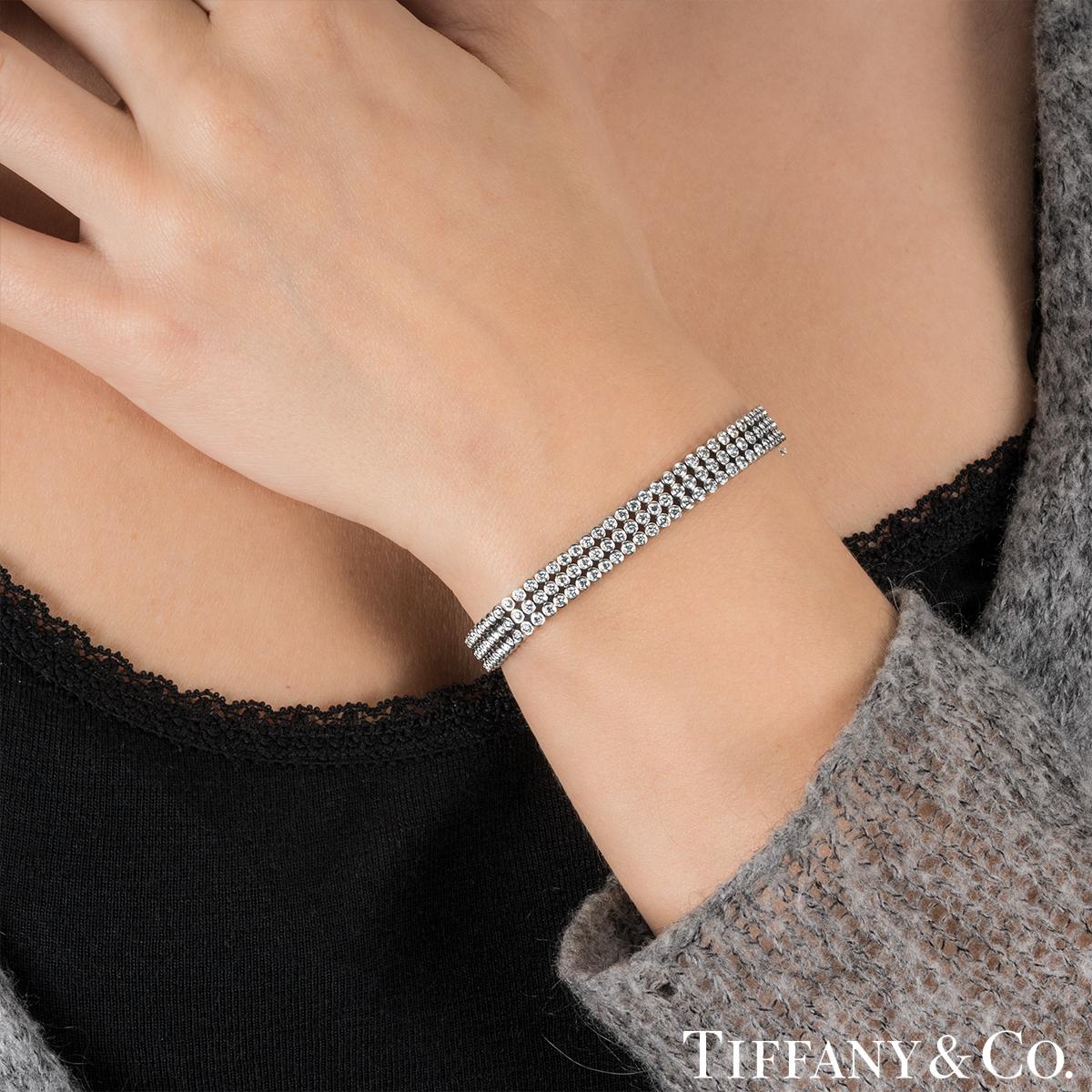 Round Cut Tiffany & Co. Platinum Diamond Jazz Three-Row Bracelet 6.03 Carats For Sale