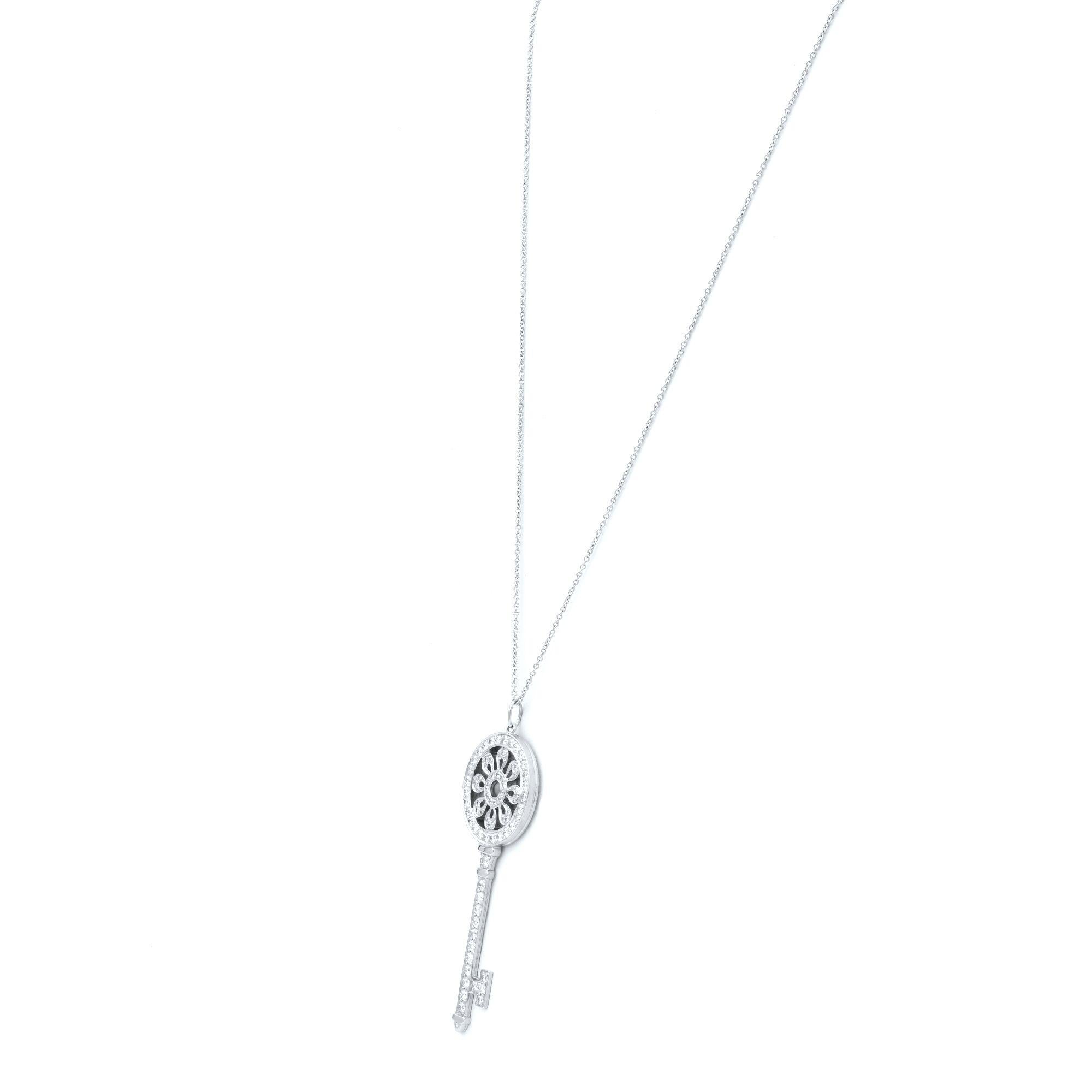 Modern Tiffany & Co. Platinum Diamond Key Pendant Necklace 1.18 Carat