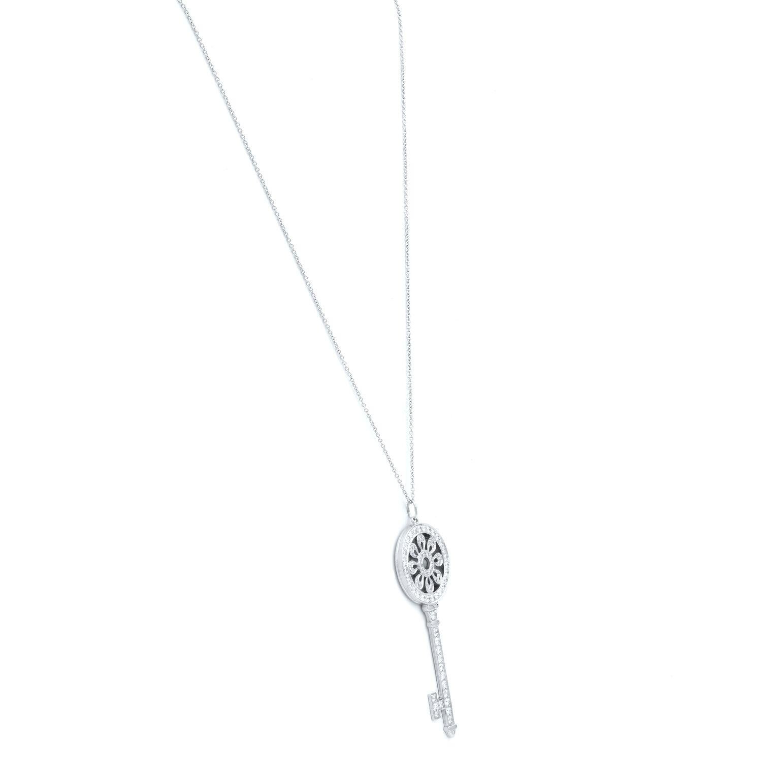 Round Cut Tiffany & Co. Platinum Diamond Key Pendant Necklace 1.18 Carat