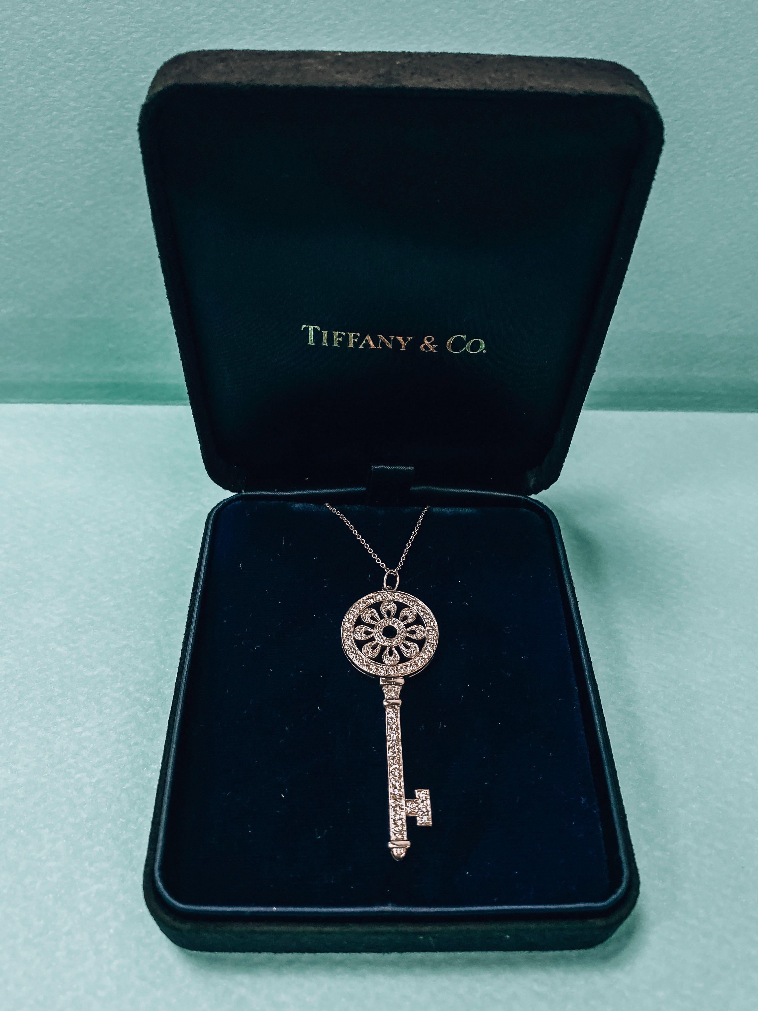 Tiffany & Co. Platinum Diamond Key Pendant Necklace 1.18 Carat 2