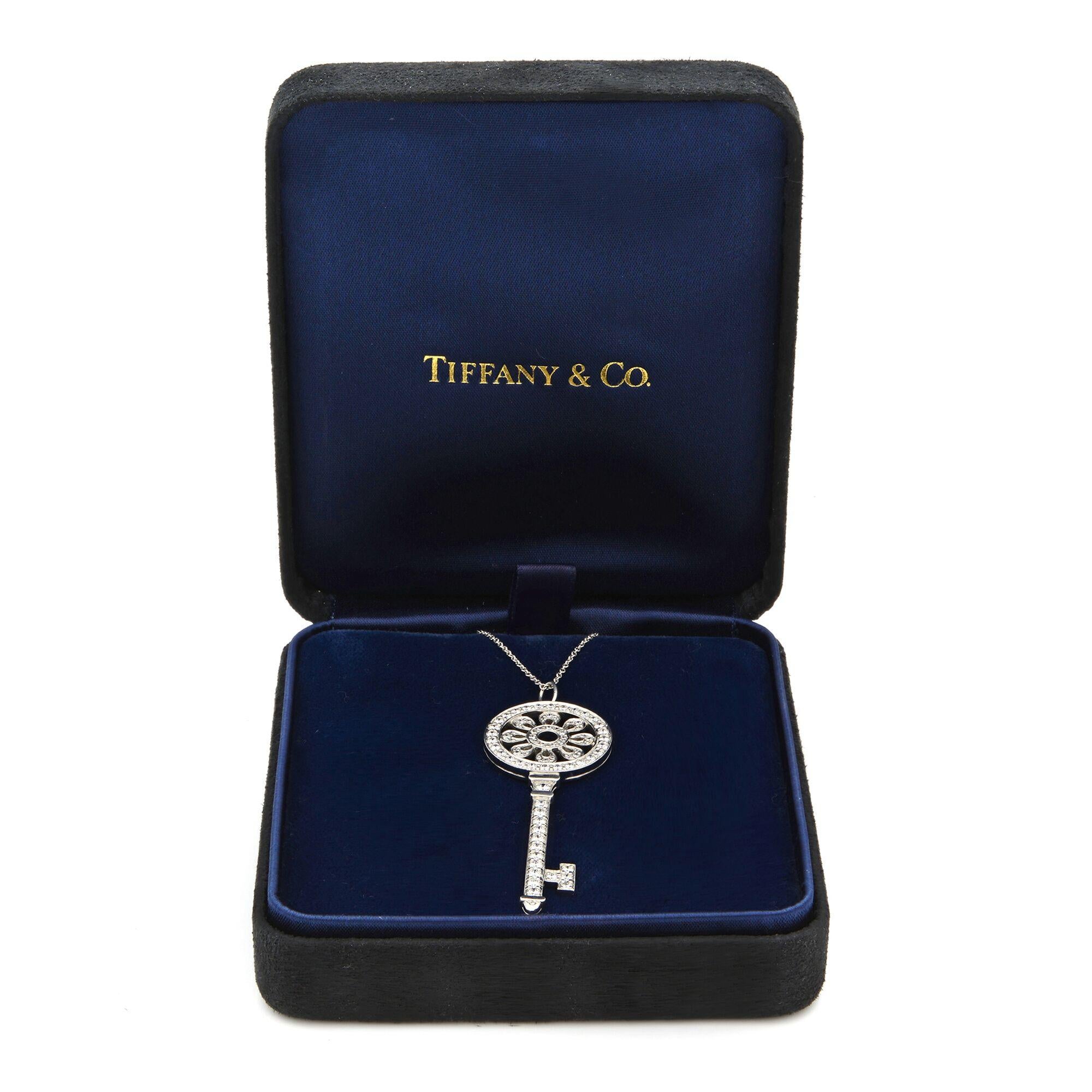 Tiffany & Co. Platinum Diamond Key Pendant Necklace 1.18 Carat 3