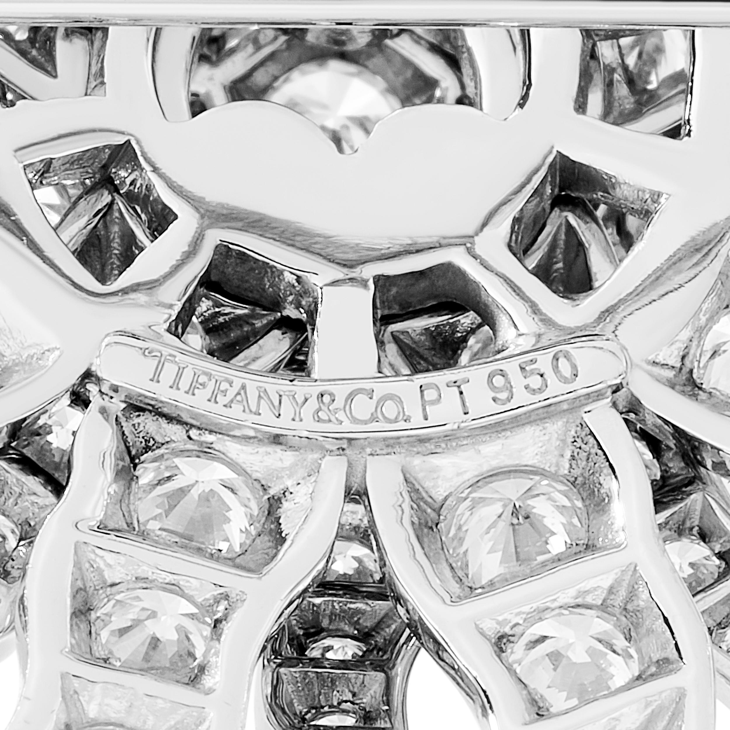 Tiffany & Co. Platinum Diamond Lace Sunburst Pin Brooch In Excellent Condition For Sale In Philadelphia, PA