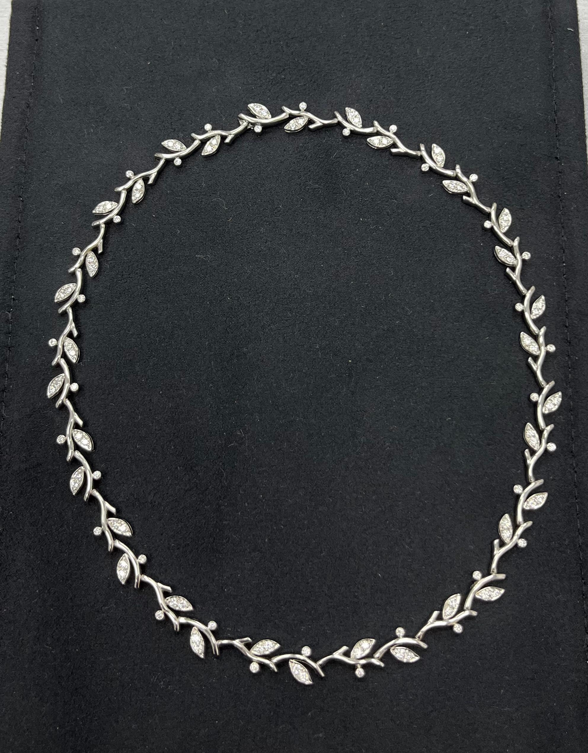 Tiffany & Co Platinum Diamond Leaf Necklace In Excellent Condition For Sale In New York, NY