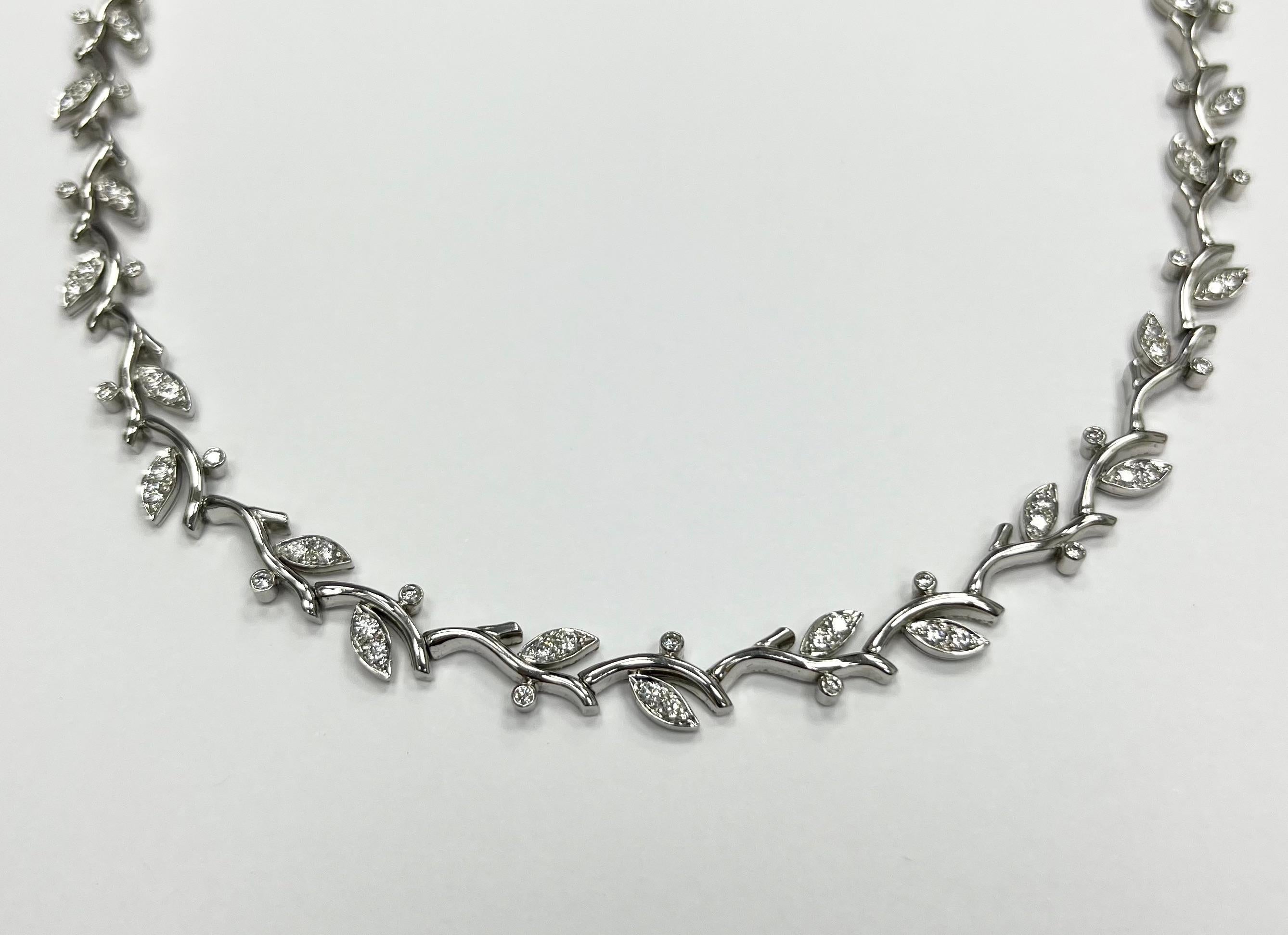 Tiffany & Co Platinum Diamond Leaf Necklace In Excellent Condition For Sale In New York, NY