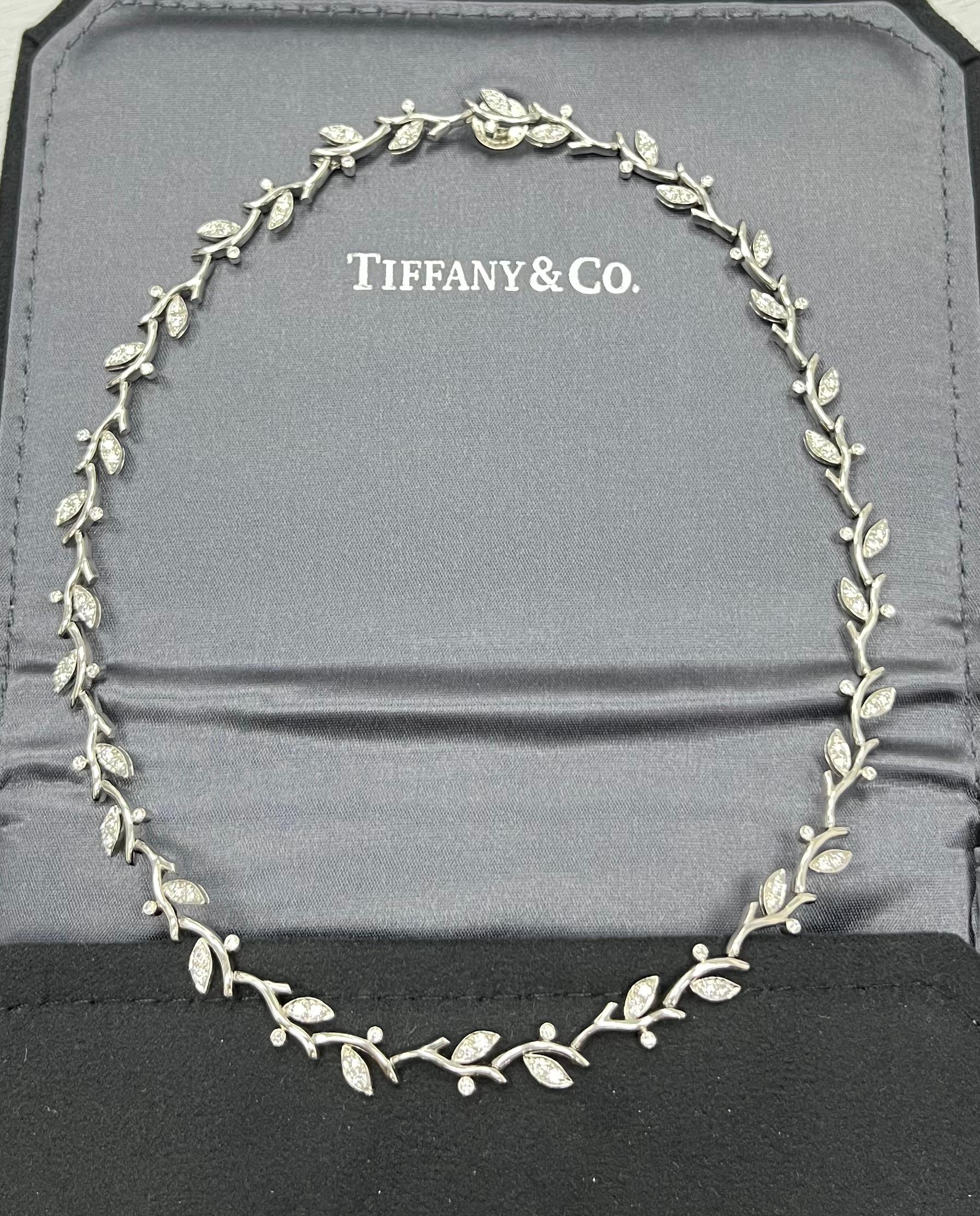 Tiffany & Co Platinum Diamond Leaf Necklace For Sale 2