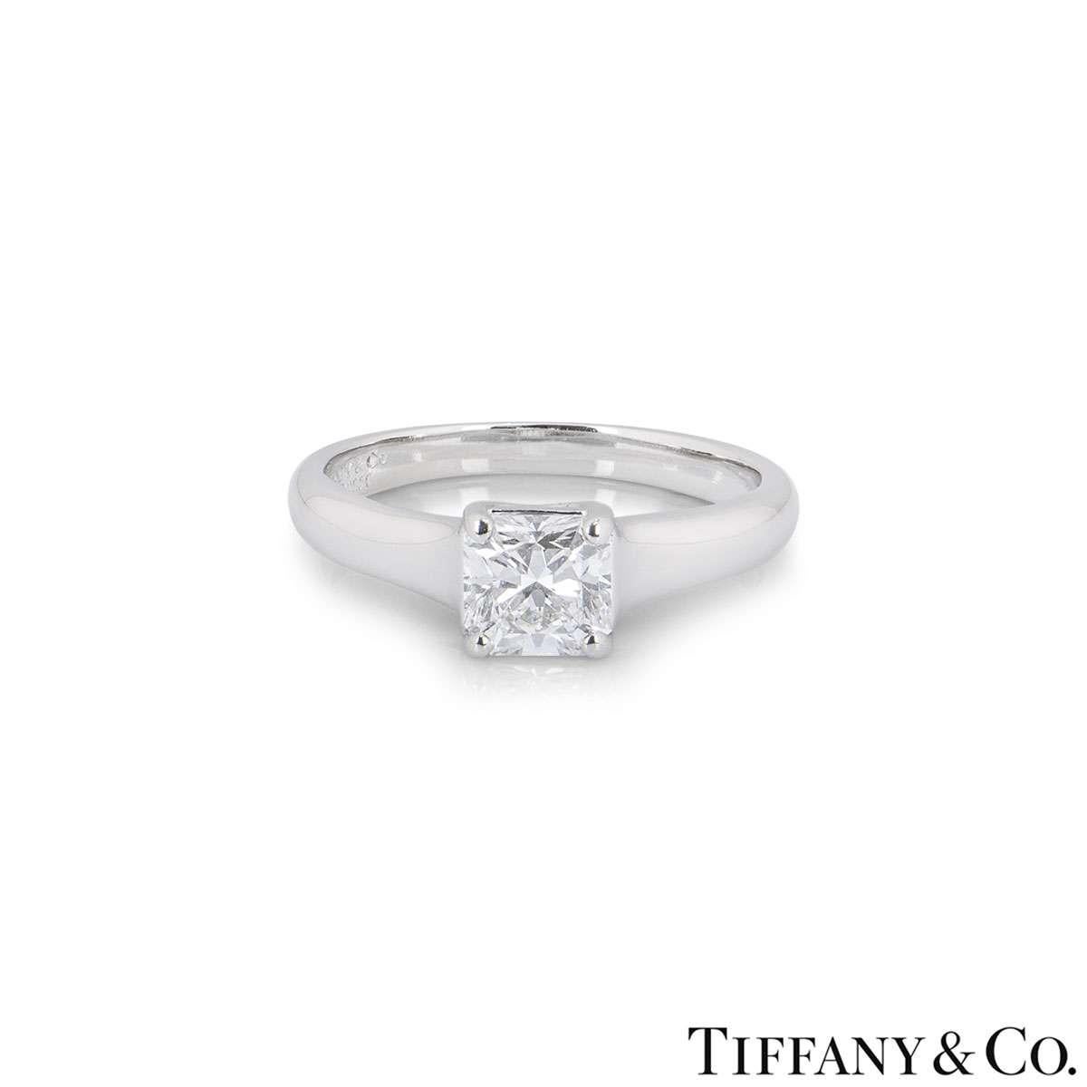 Square Cut Tiffany & Co. Platinum Diamond Lucida Solitaire Ring 0.93 Carat E/VVS2