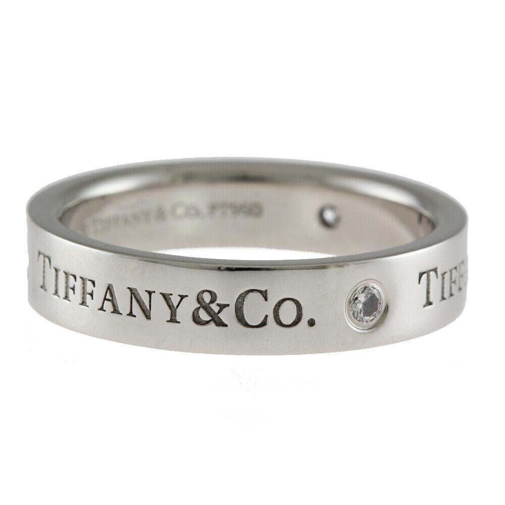 Tiffany & Co. Platinum Diamond Mens Wedding Band 4 MM Size 10 In Excellent Condition For Sale In MIAMI, FL