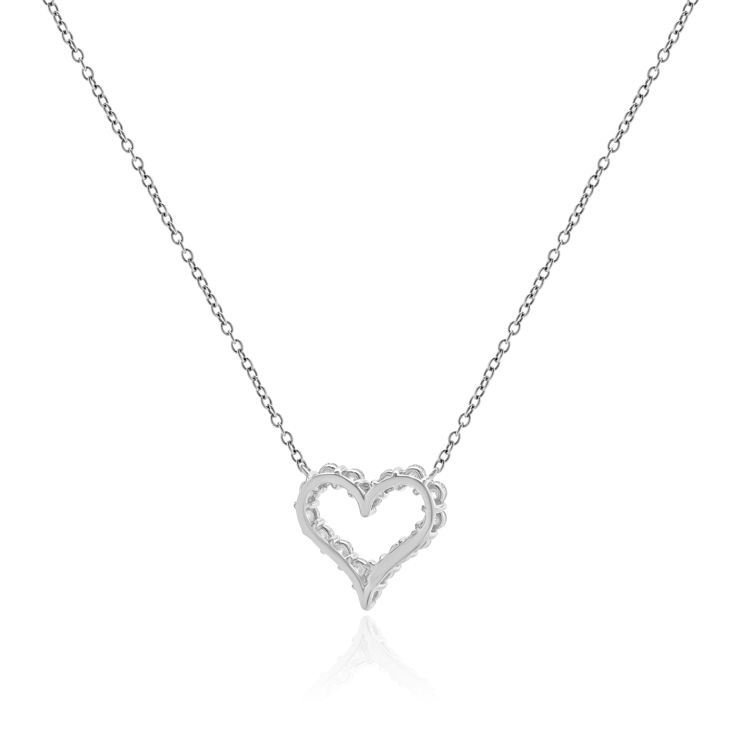 Round Cut Tiffany & Co. Platinum Diamond “Mini” Open Heart Necklace