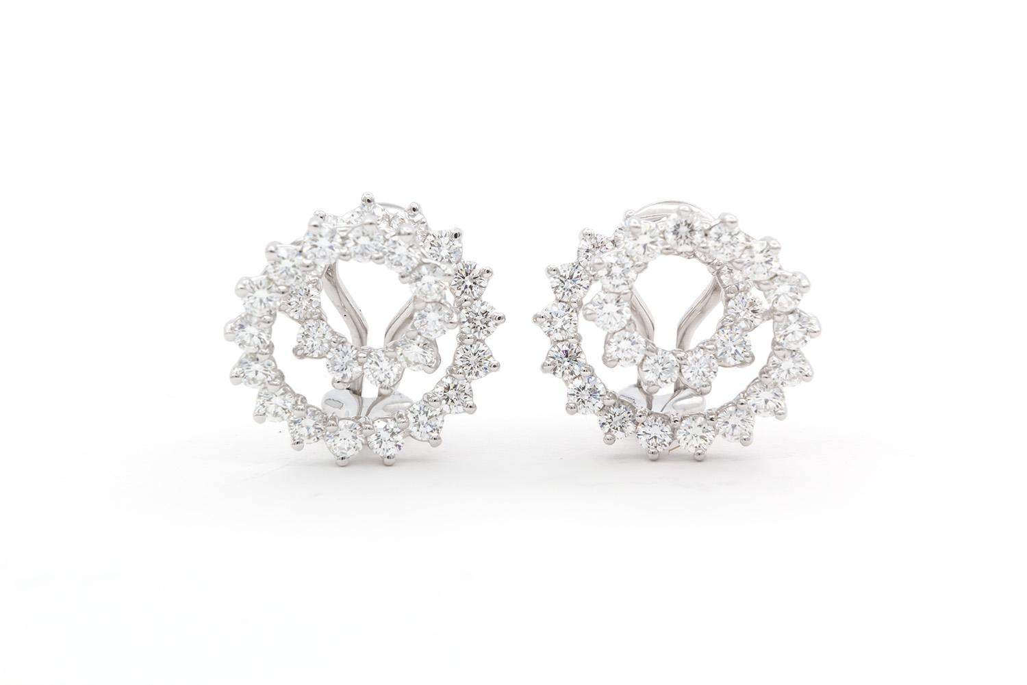 Contemporary Tiffany & Co. Platinum & Diamond Mini Swirl Earrings 2.54ctw For Sale