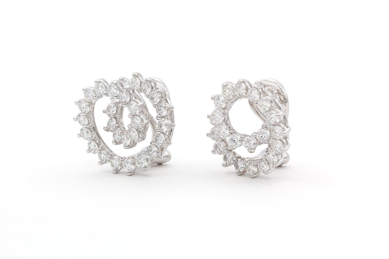 Round Cut Tiffany & Co. Platinum & Diamond Mini Swirl Earrings 2.54ctw For Sale