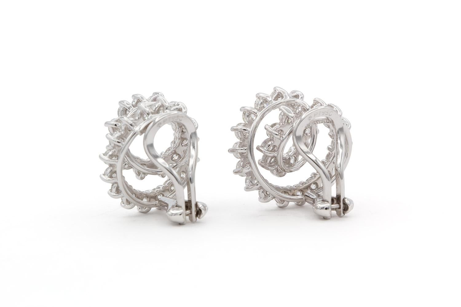 Women's Tiffany & Co. Platinum & Diamond Mini Swirl Earrings 2.54ctw For Sale