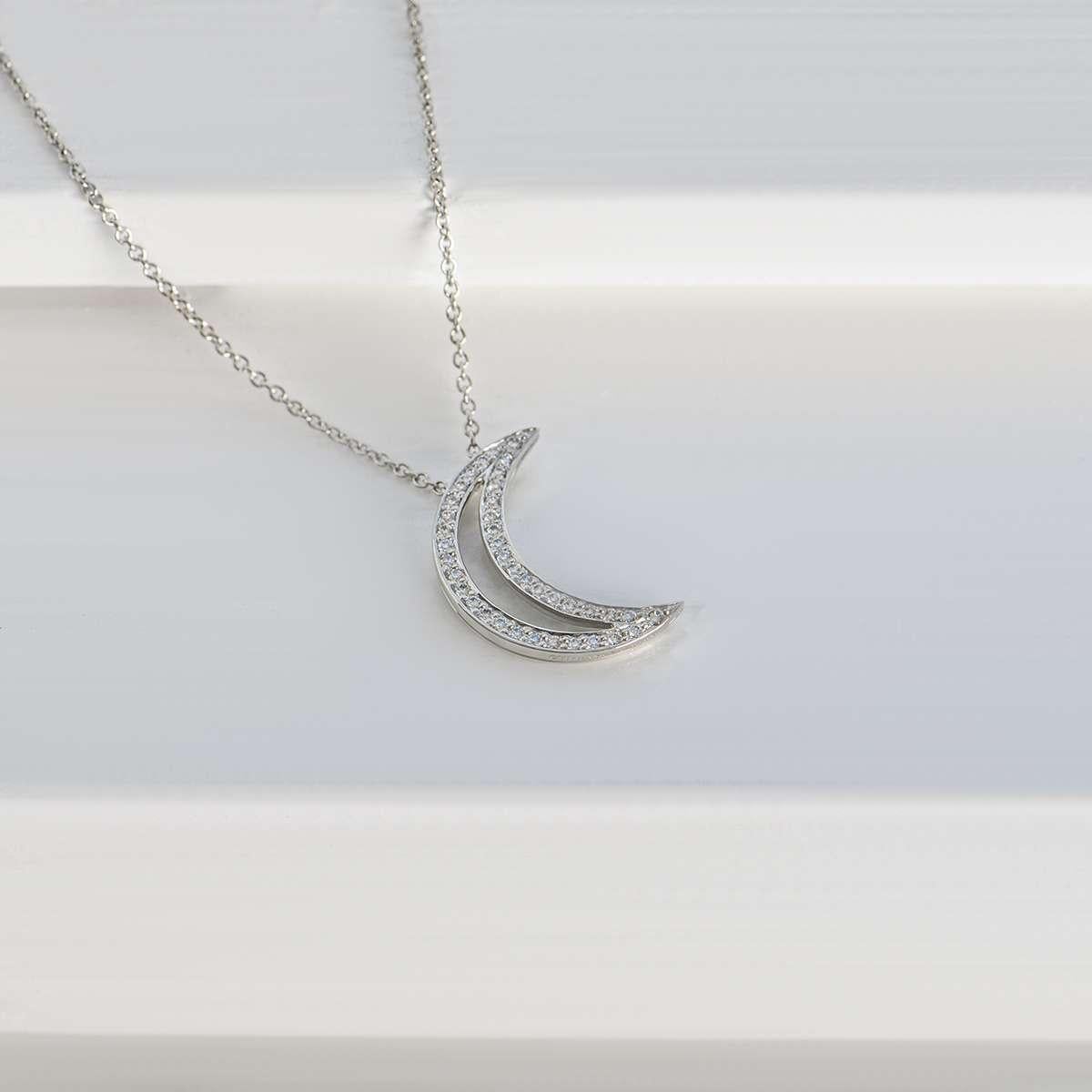 Round Cut Tiffany & Co. Platinum Diamond Moon Pendant