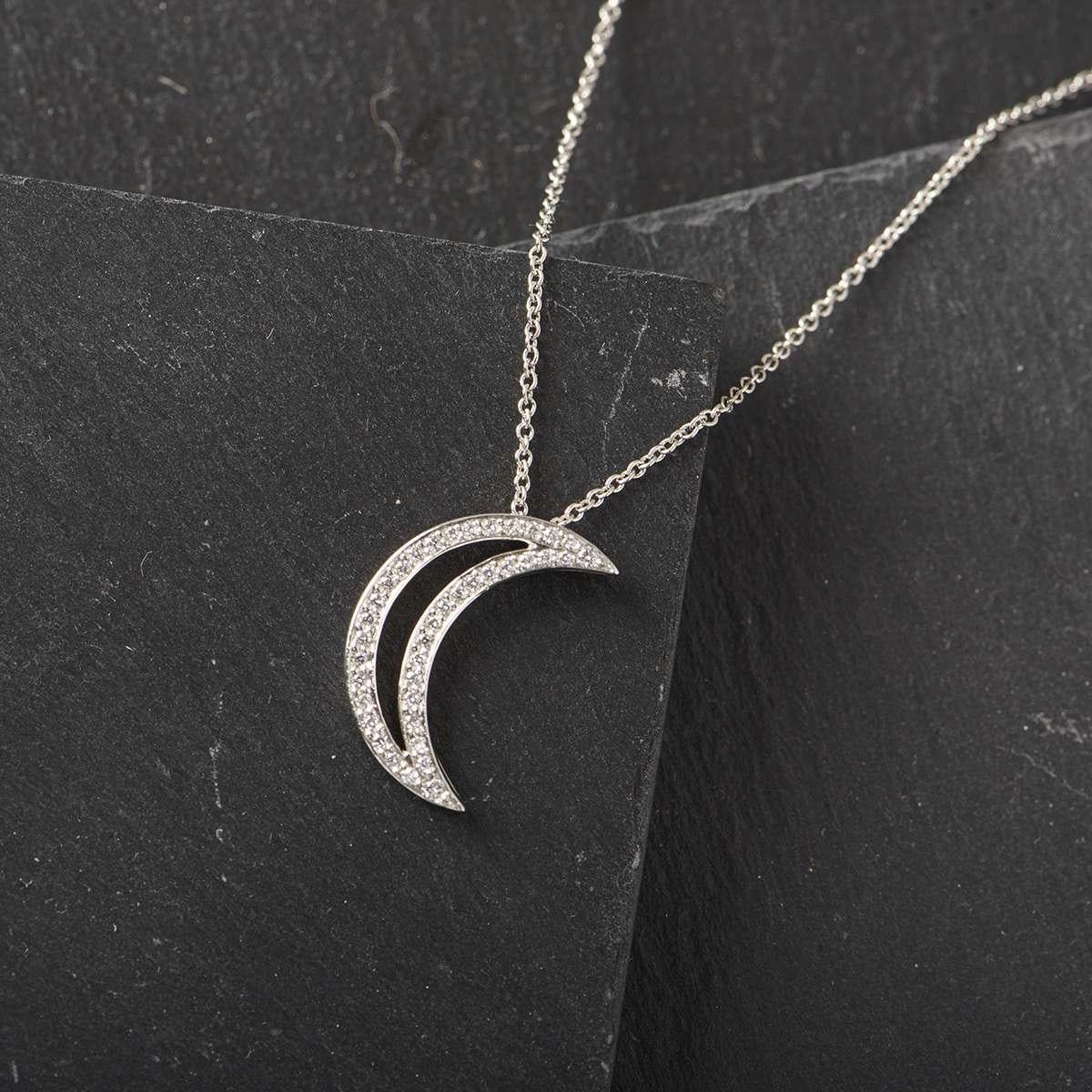 Tiffany & Co. Platinum Diamond Moon Pendant In Excellent Condition In London, GB