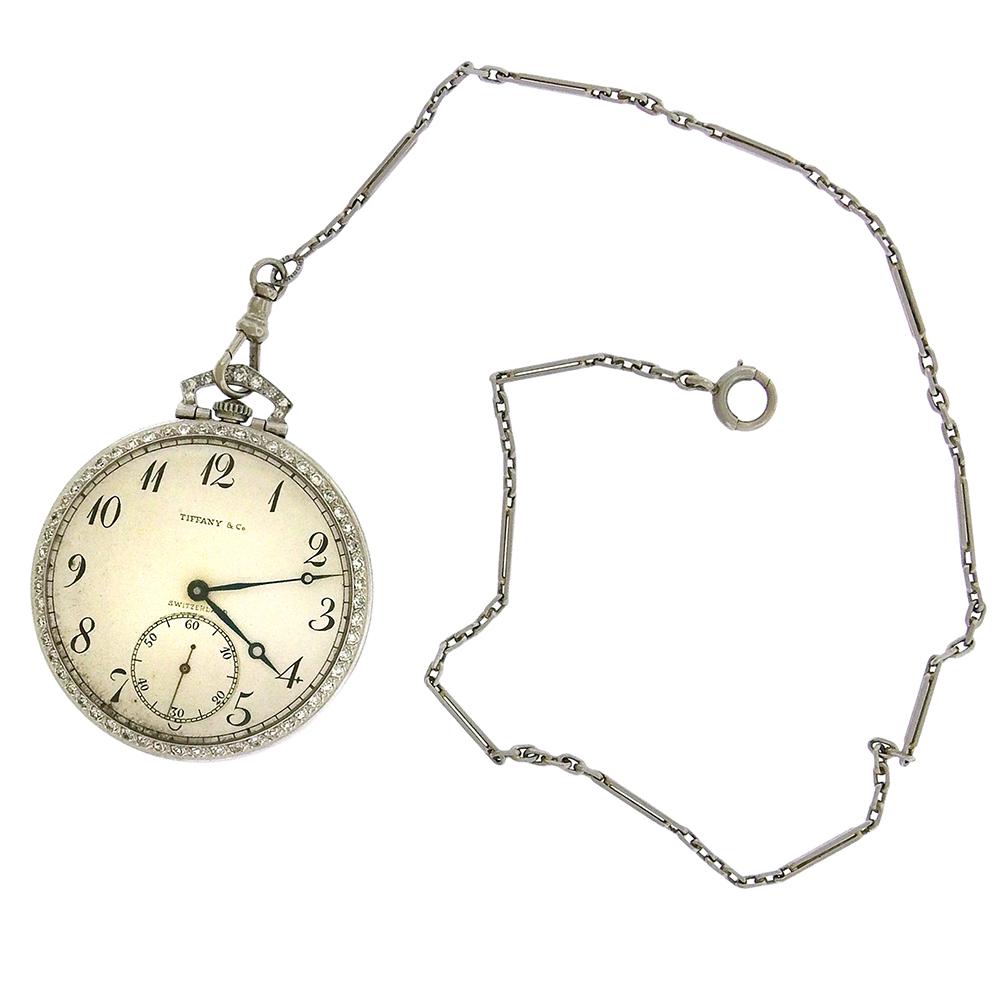 Tiffany & Co. Platinum Diamond Open Face Pocket Watch In Good Condition In New York, NY