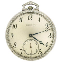Vintage Tiffany & Co. Platinum Diamond Open Face Pocket Watch