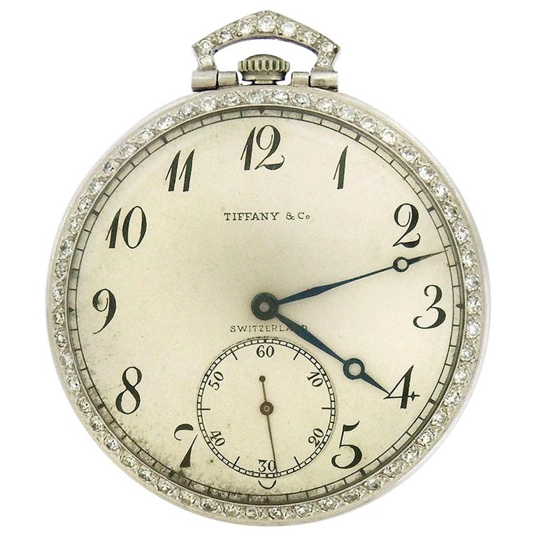 Tiffany and Co. Platinum Diamond Open Face Pocket Watch at 1stDibs