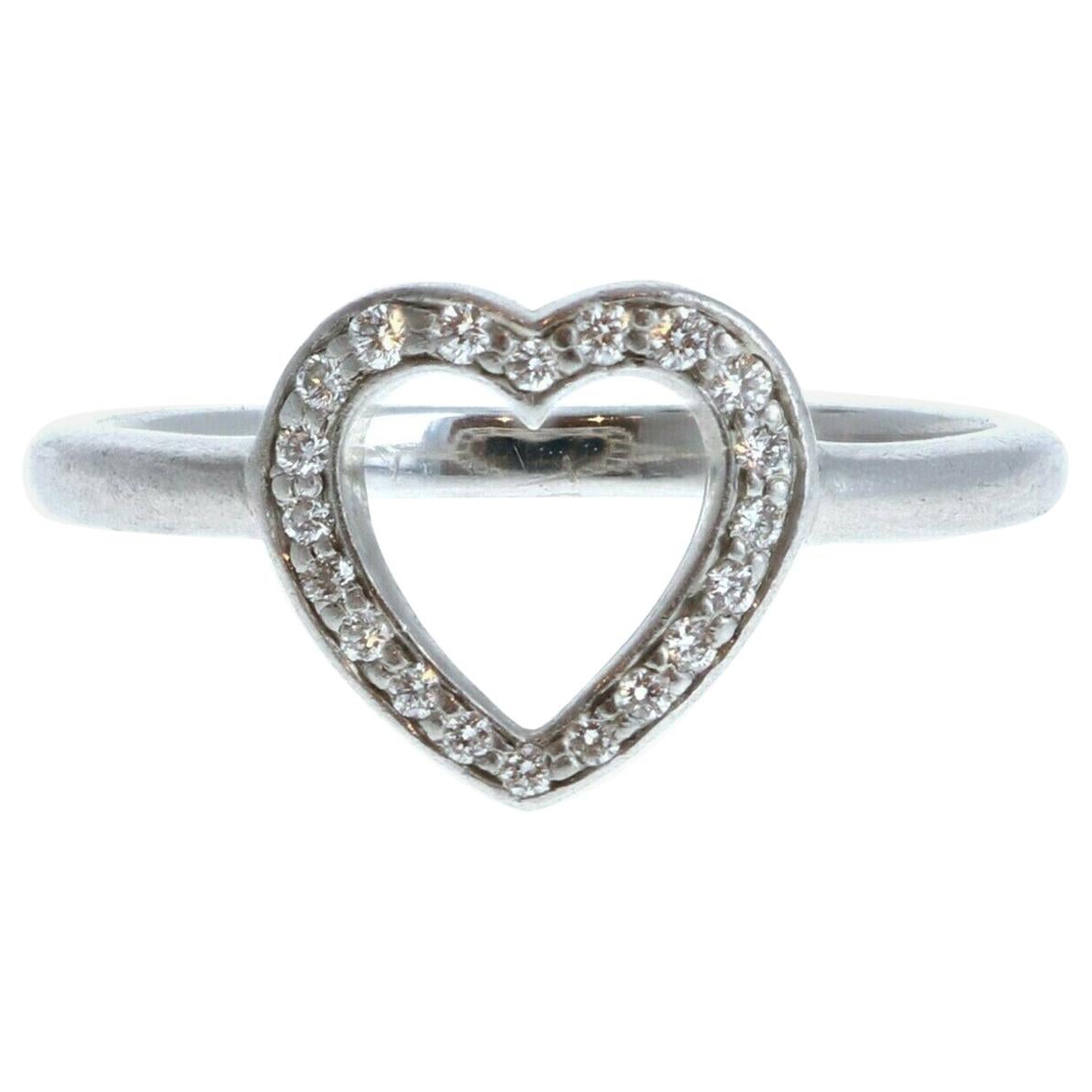 Tiffany & Co Platinum & Diamond Open Heart Ring For Sale