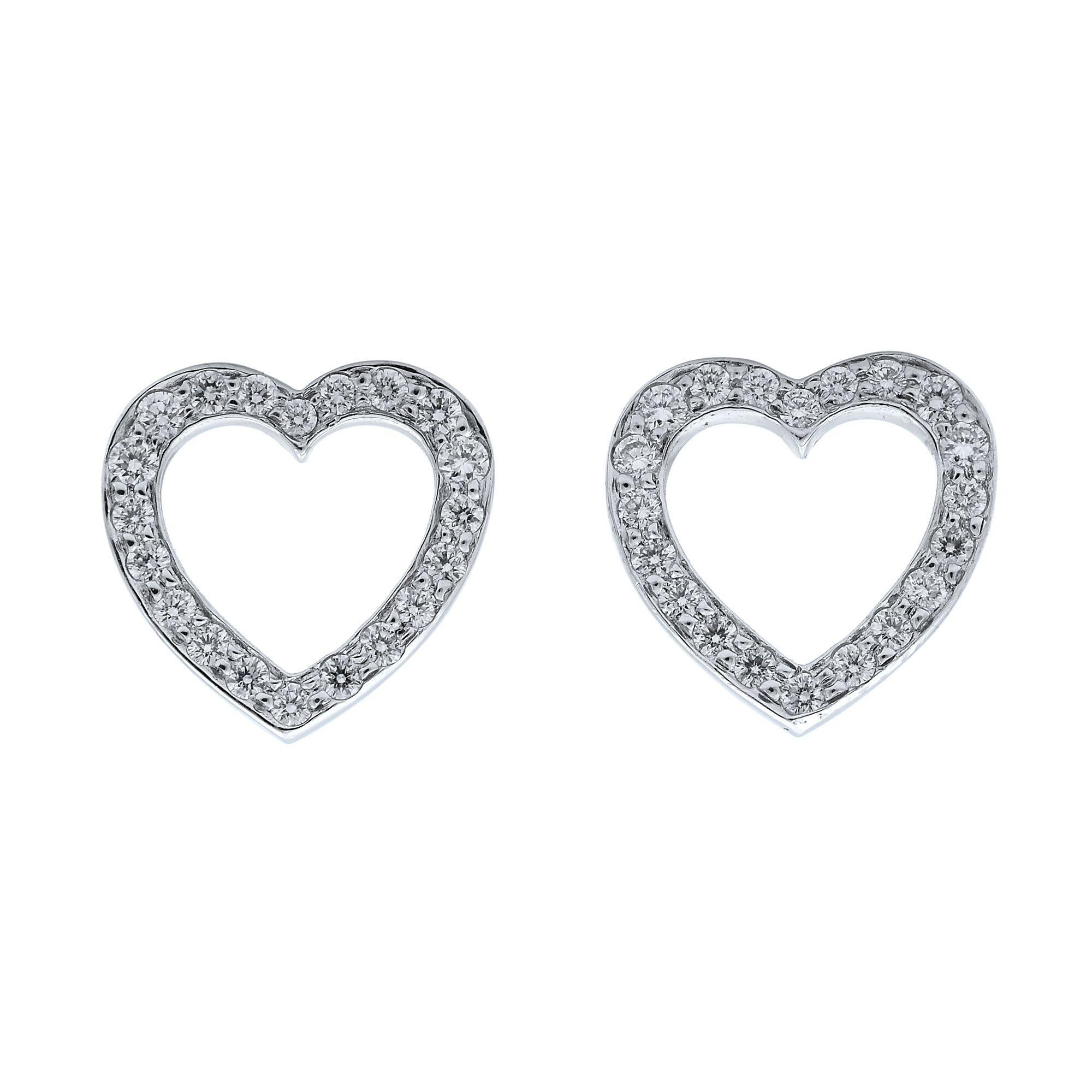 Tiffany and Co. Platinum Diamond Open Heart Stud Earrings 0.08 Carat at ...
