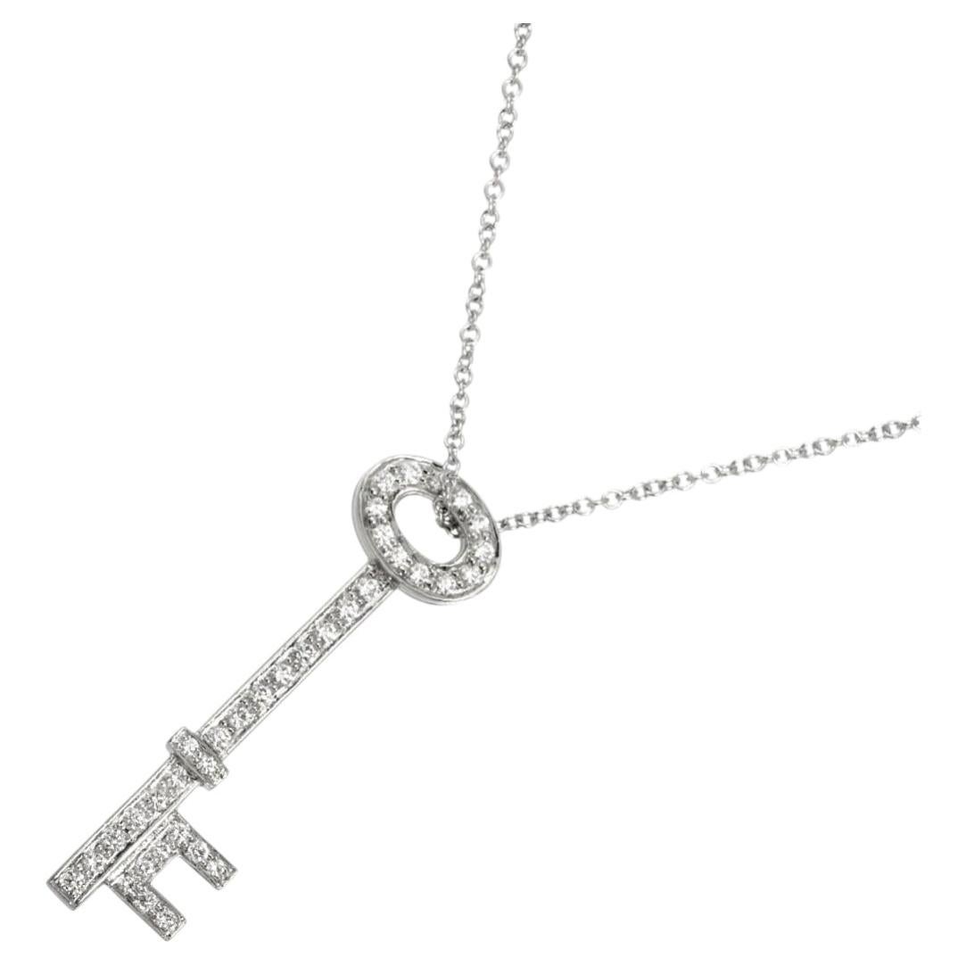 TIFFANY Co. Platinum Diamond Oval Key Pendant Necklace