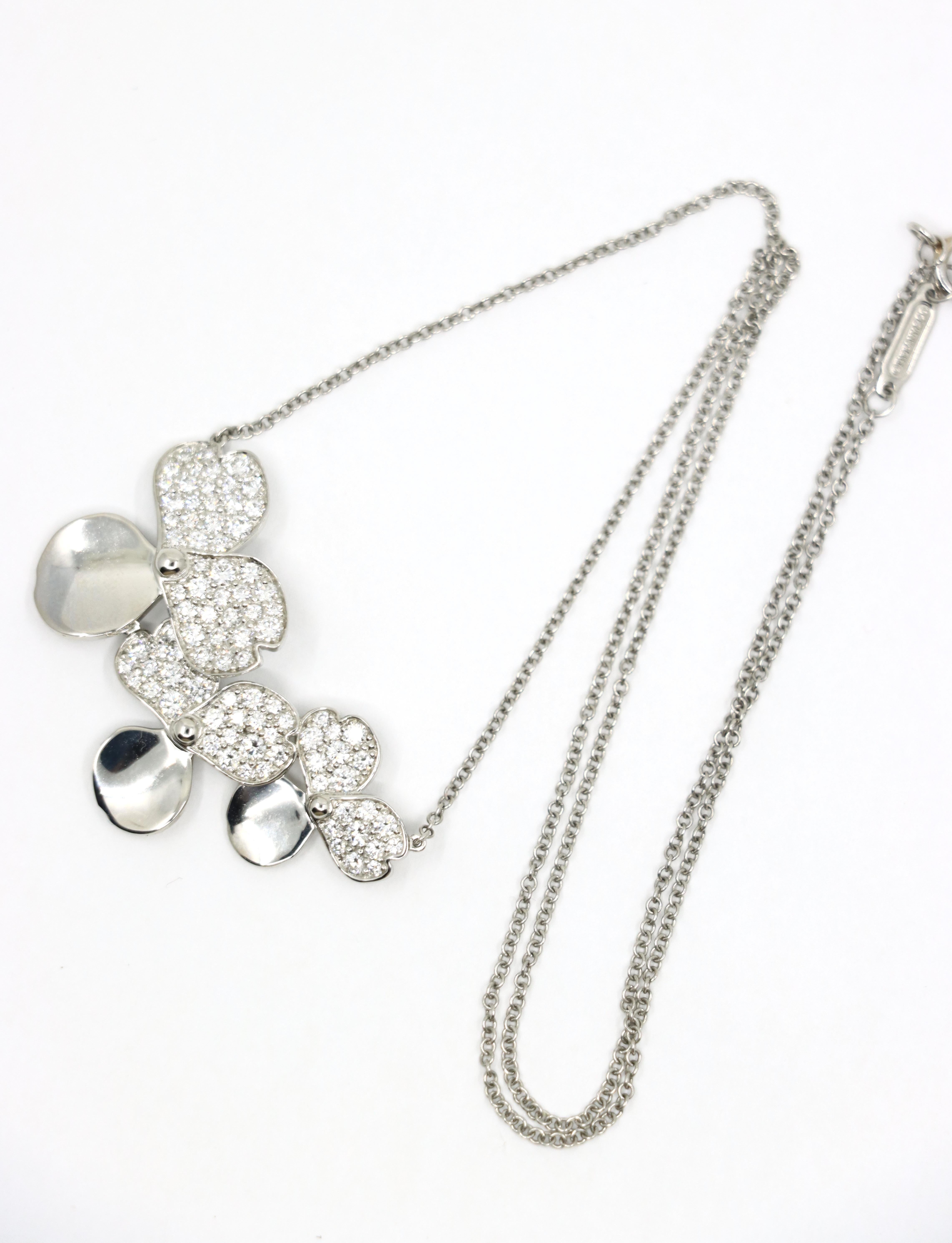 Tiffany & Co Platinum Diamond Paper Flower Pendant Necklace For Sale 6