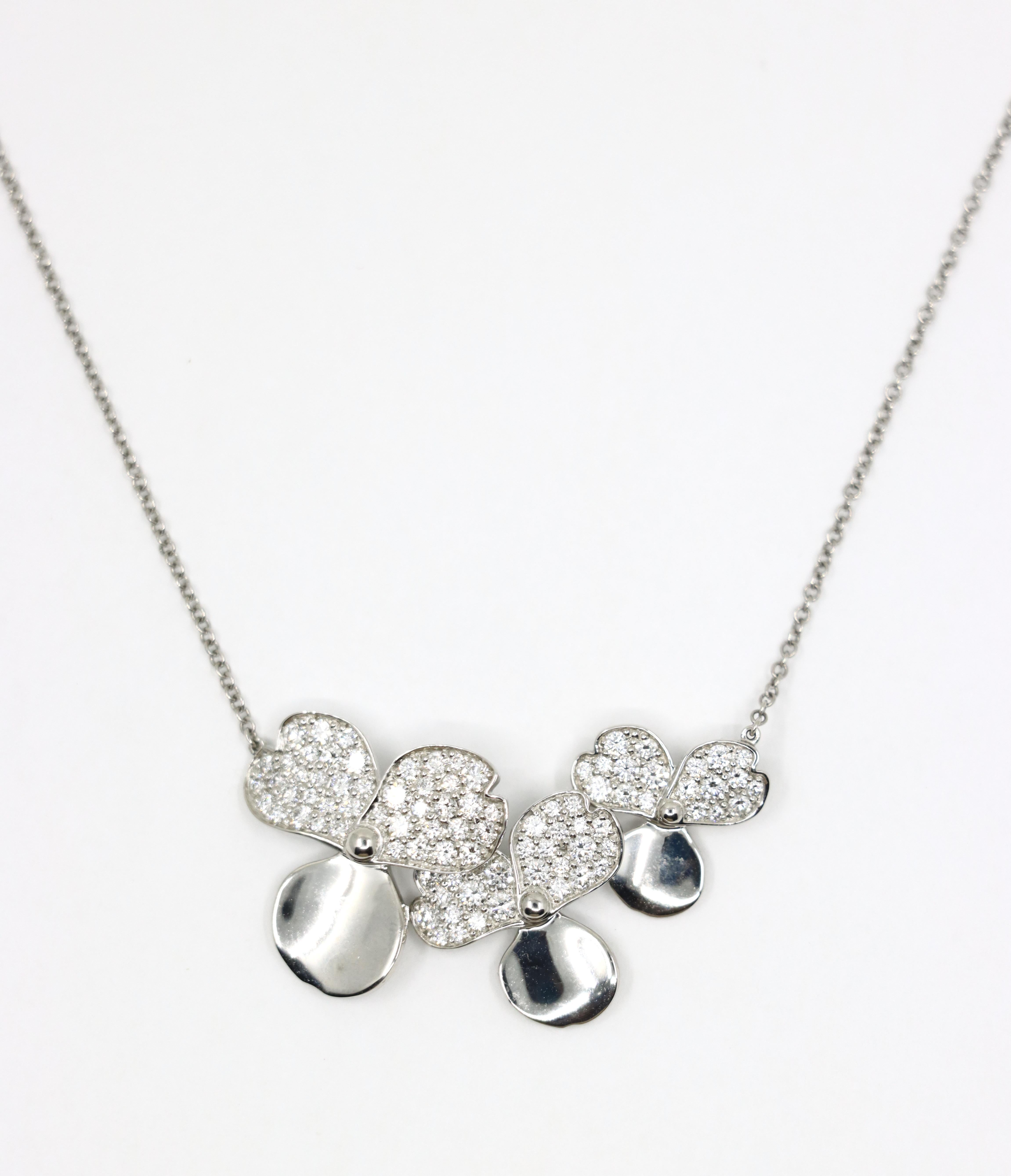 Round Cut Tiffany & Co Platinum Diamond Paper Flower Pendant Necklace For Sale