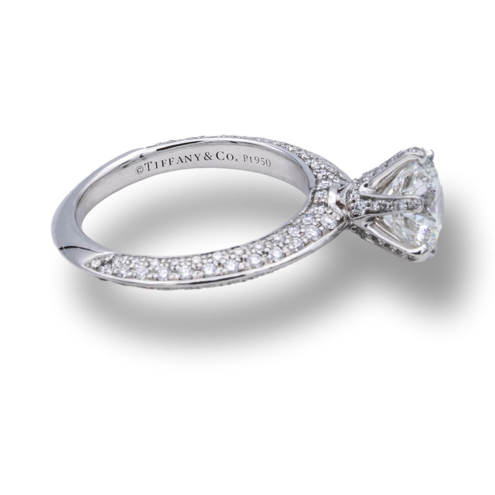 Modernist Tiffany & Co. Platinum Diamond Pave Engagement Ring 1.39 Cts. Total FVVS2