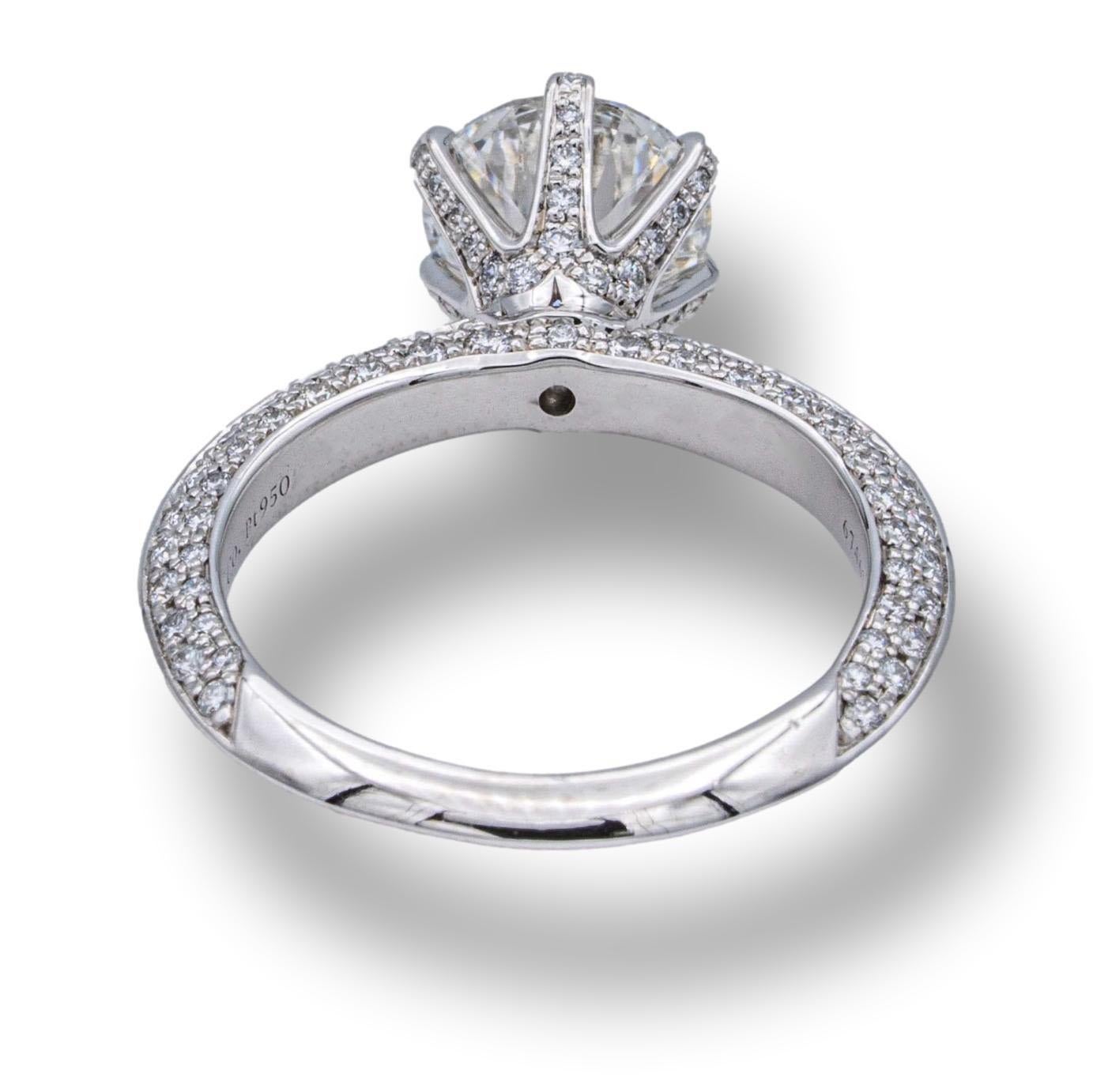 Round Cut Tiffany & Co. Platinum Diamond Pave Engagement Ring 1.39 Cts. Total FVVS2