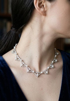 Tiffany & Co. Platinum Diamond Pearl Festoon Statement Necklace 5.00 Carats