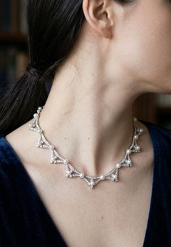 Tiffany & Co. Platinum Diamond Pearl Festoon Statement Necklace 5.00 Carats