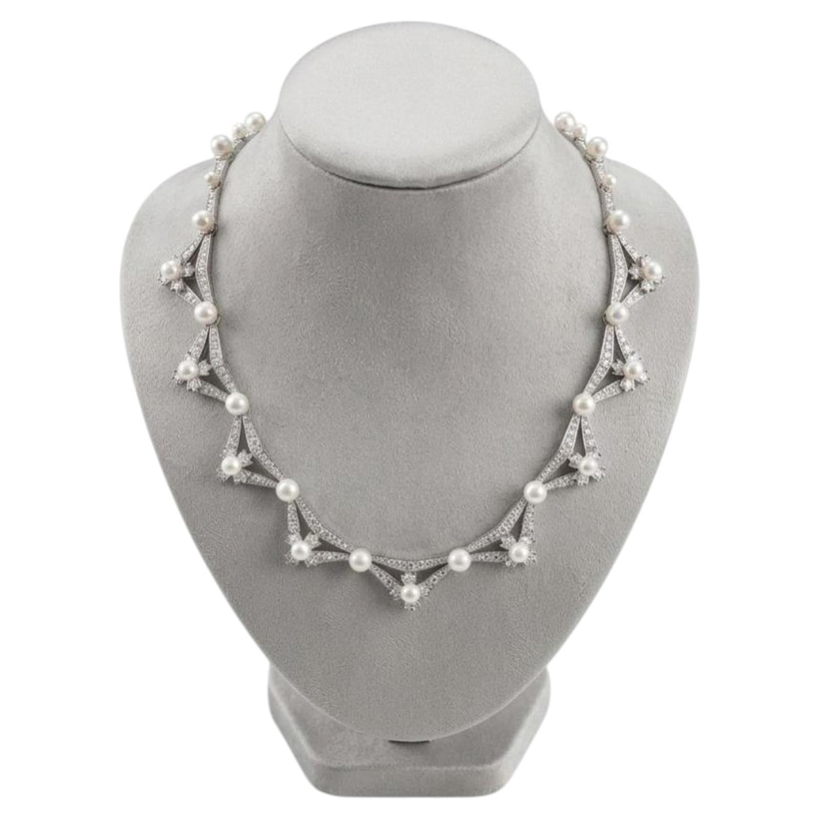 Tiffany & Co. Platinum Diamond Pearl Festoon Statement Necklace 5.00 Carats