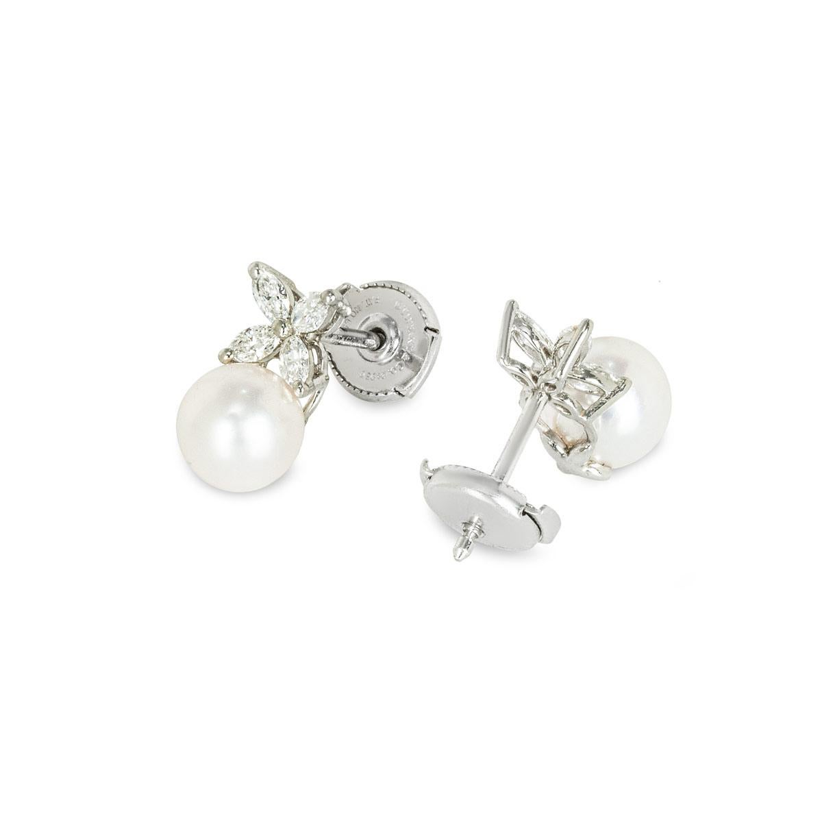 Tiffany & Co. Platinum Diamond & Pearl Victoria Earrings 60152975 1