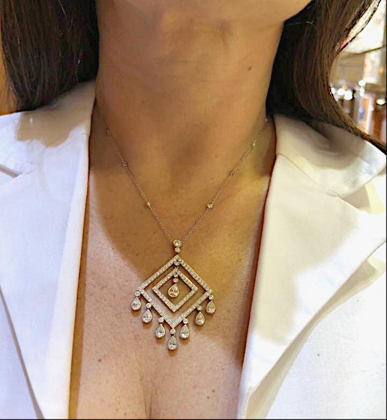 Women's Tiffany & Co. Platinum Diamond Pendant Chain Link Necklace For Sale