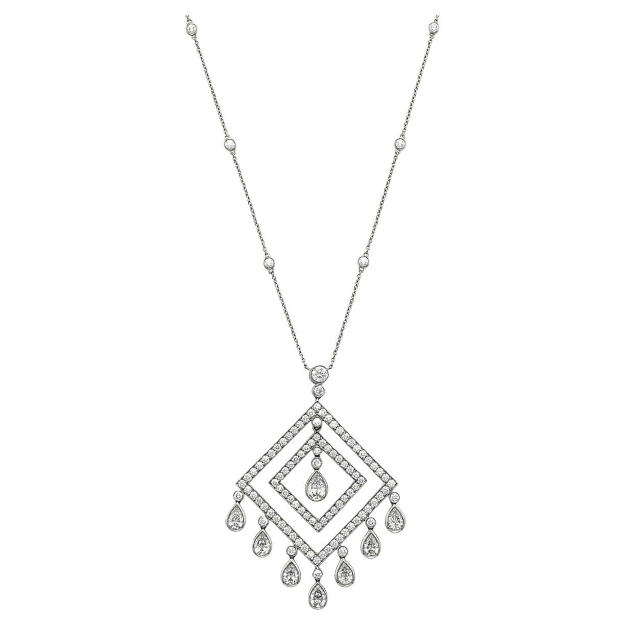 Tiffany & Co. Platinum Diamond Pendant Chain Link Necklace For Sale