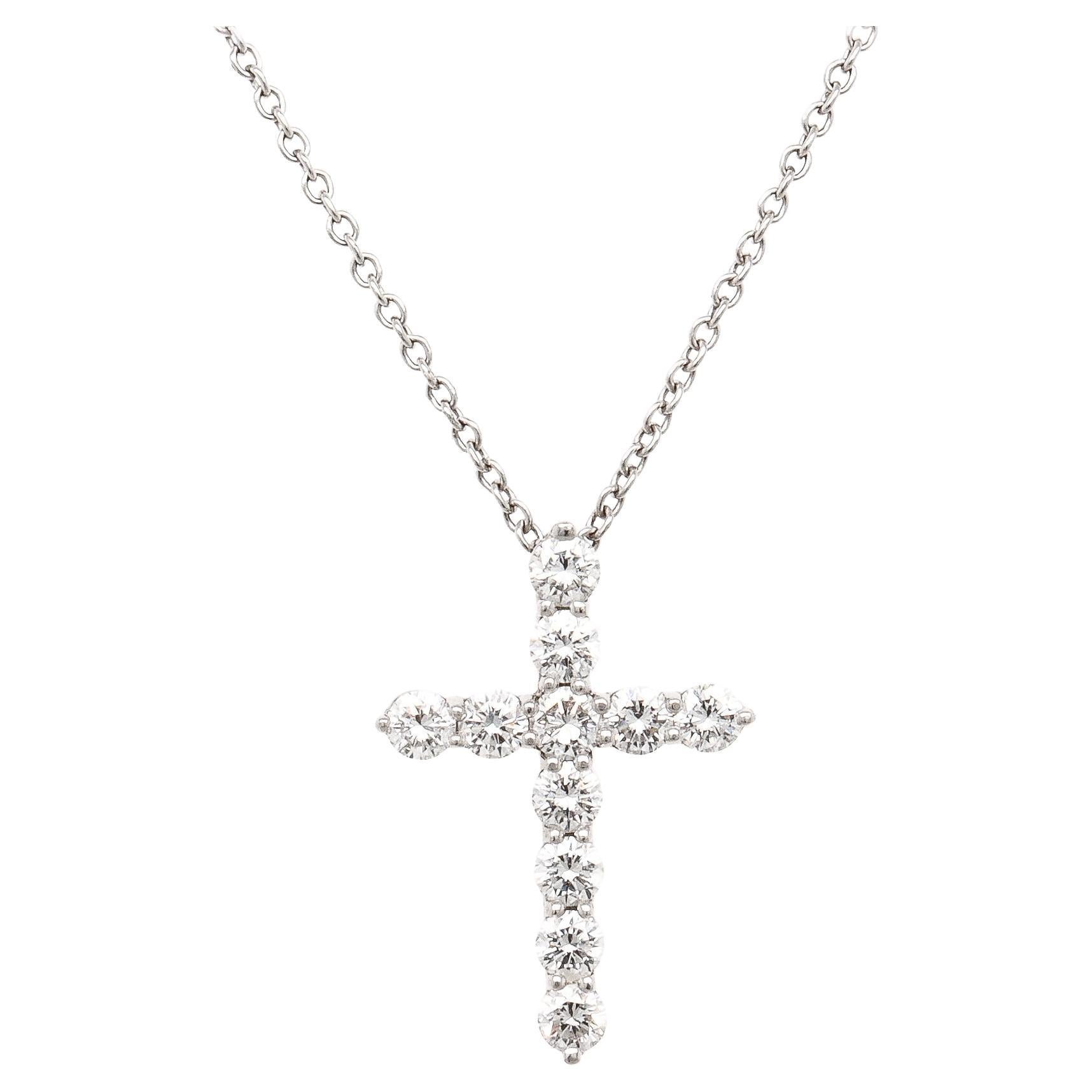 Tiffany & Co. Platinum & Diamond Pendant Cross 16-inch Necklace