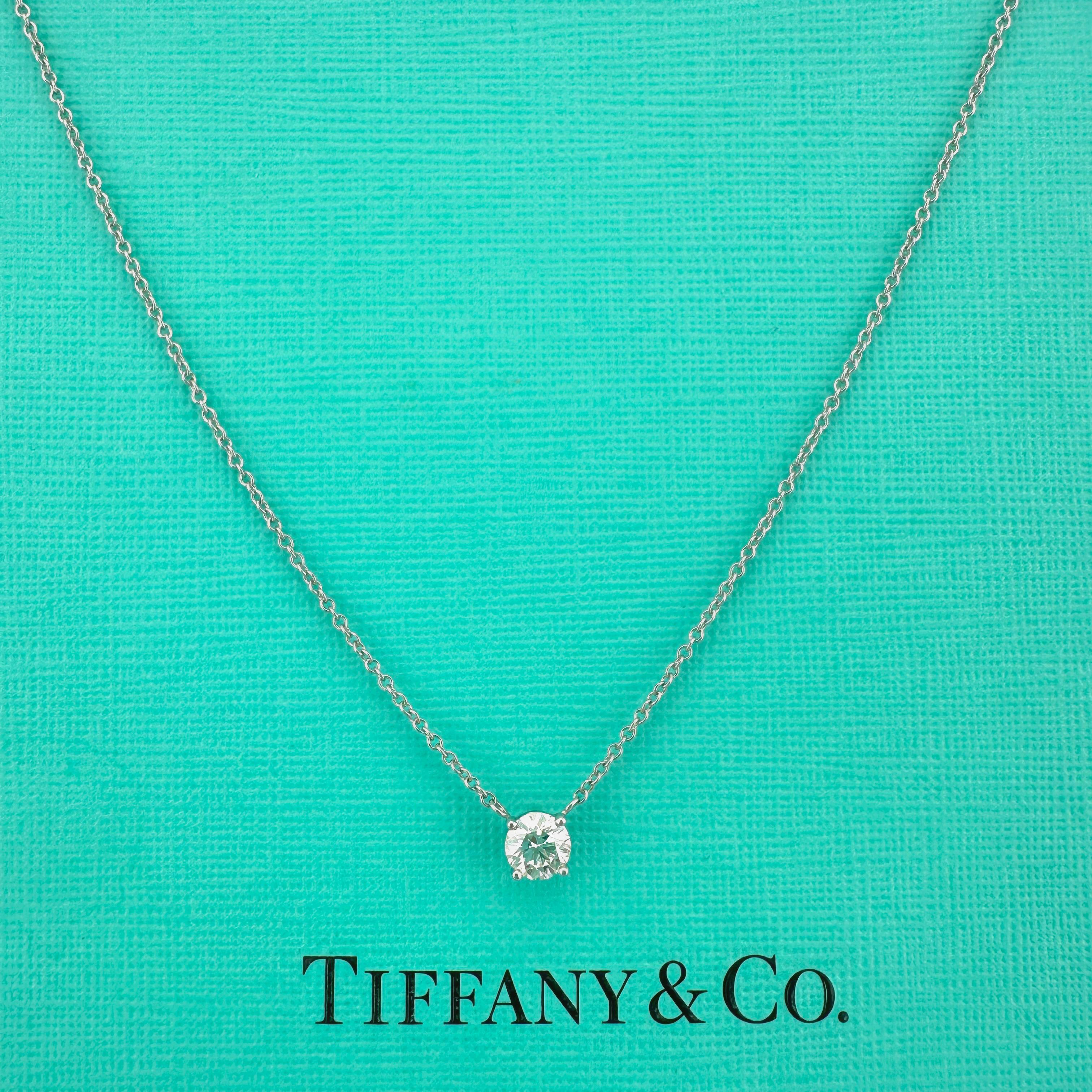Tiffany & Co Platinum Diamond Pendant Necklace Round 0.43 ct In Excellent Condition In San Diego, CA