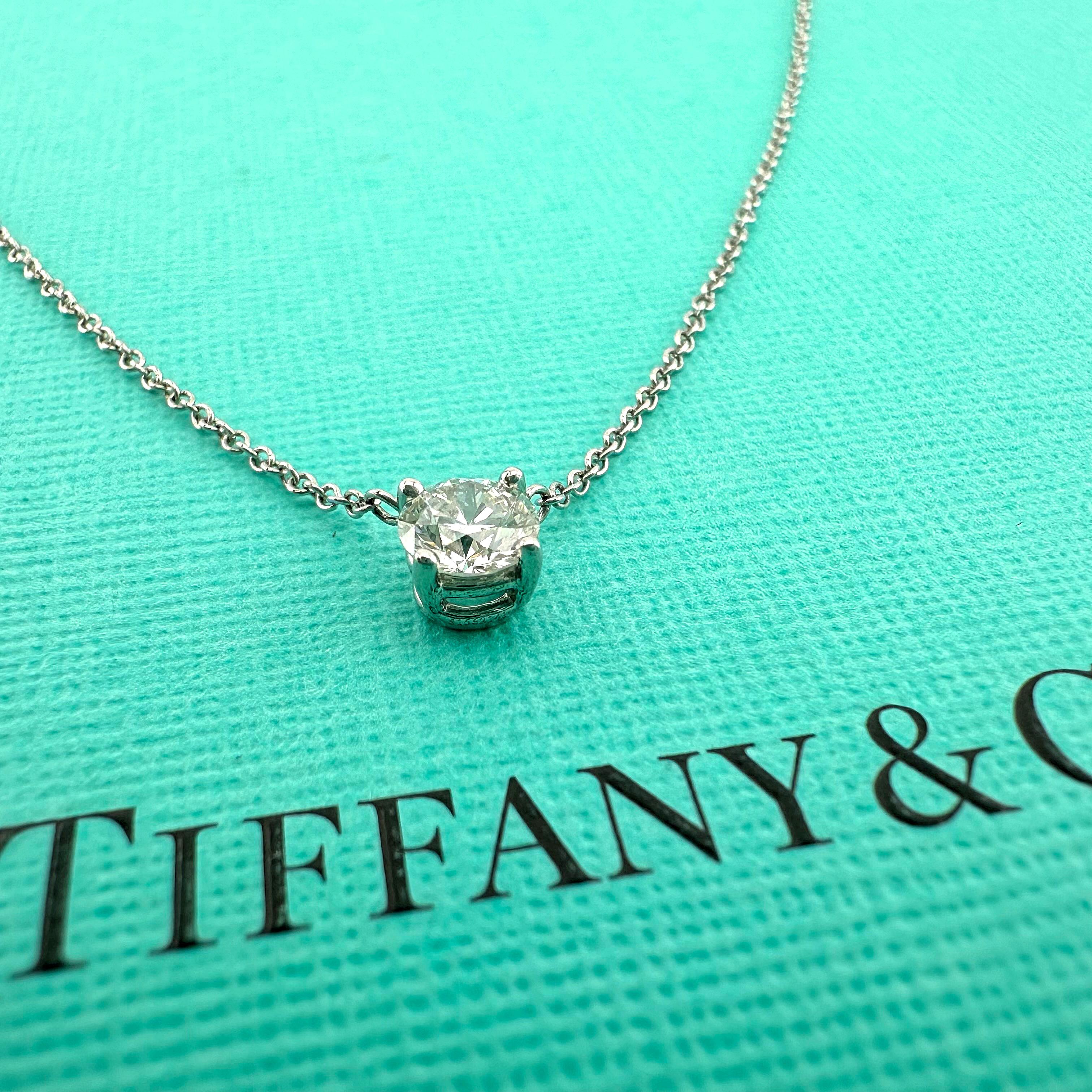 Women's or Men's Tiffany & Co Platinum Diamond Pendant Necklace Round 0.43 ct