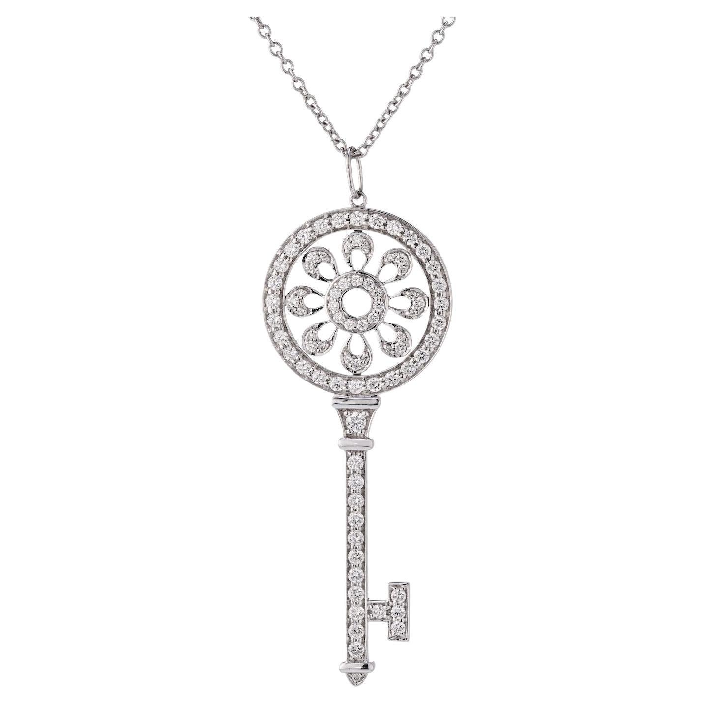 Tiffany & Co. Platinum Diamond Petals Key Pendant