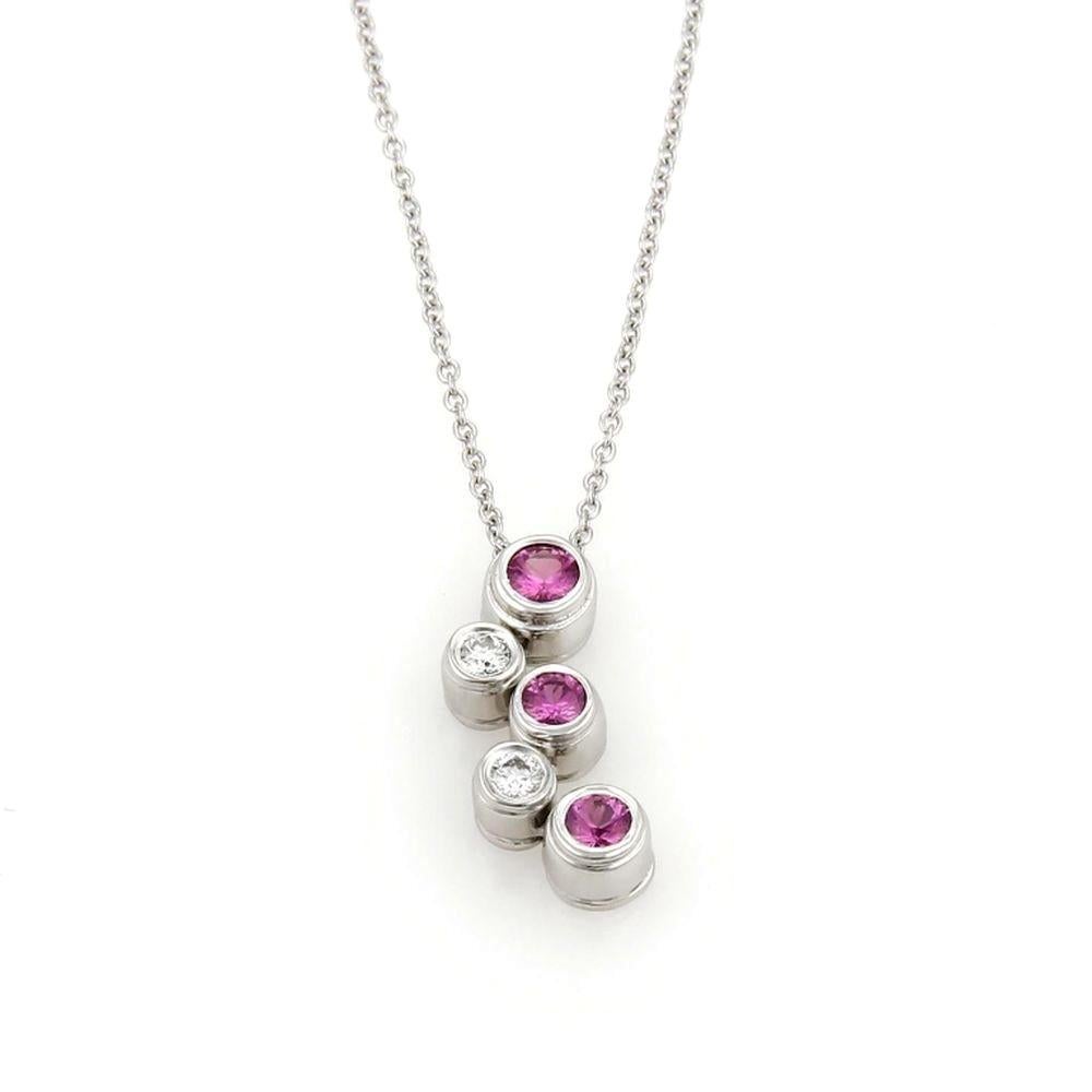Round Cut TIFFANY & Co. Platinum Diamond Pink Sapphire Bubbles Pendant Necklace For Sale