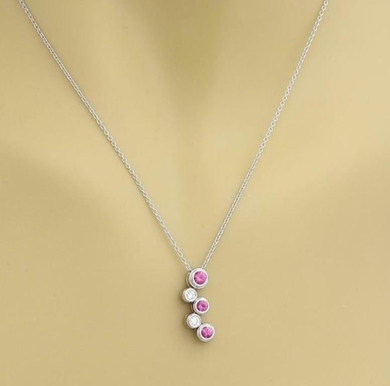 TIFFANY & Co. Platinum Diamond Pink Sapphire Bubbles Pendant Necklace In Excellent Condition For Sale In Los Angeles, CA
