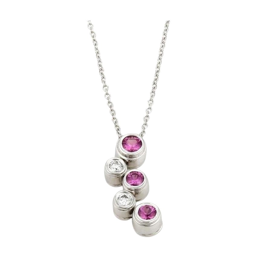 TIFFANY & Co. Platinum Diamond Pink Sapphire Bubbles Pendant Necklace