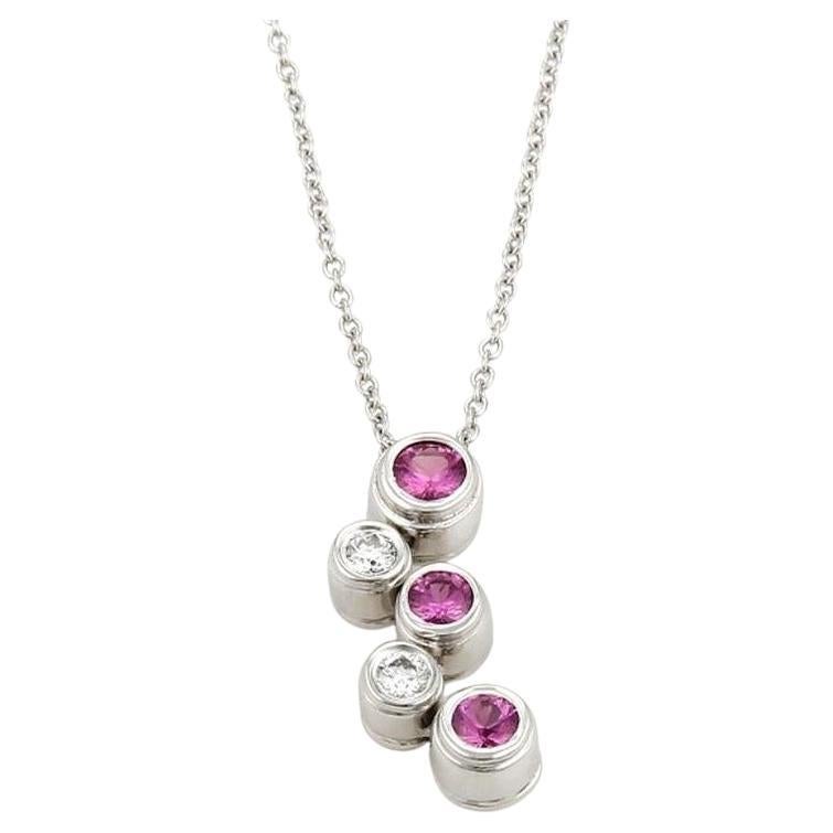 TIFFANY & Co. Platinum Diamond Pink Sapphire Bubbles Pendant Necklace