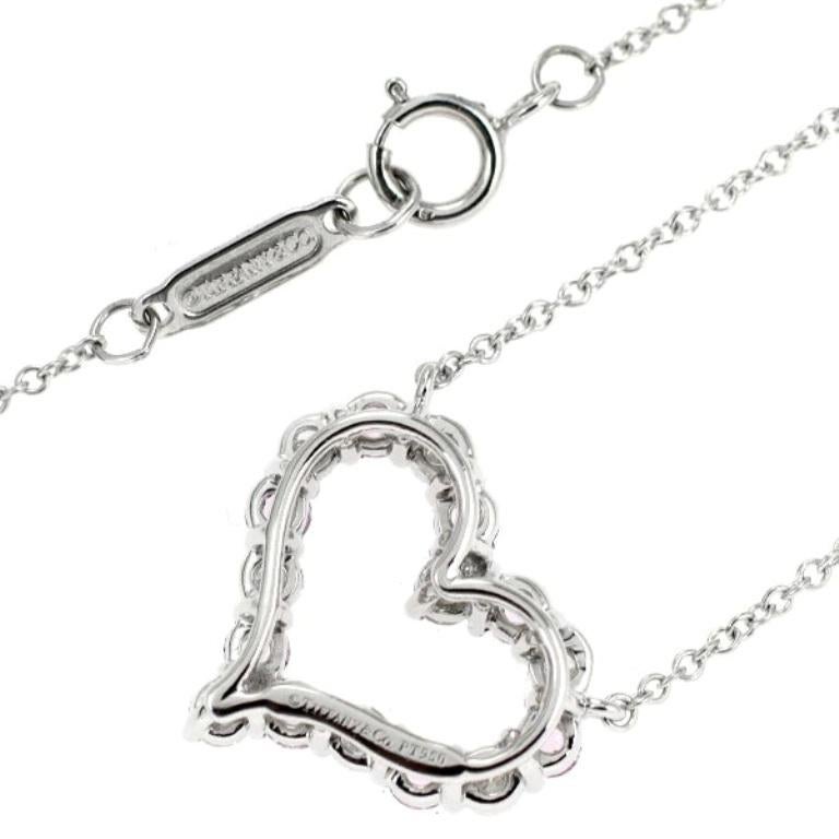 TIFFANY & Co. Platinum Diamond Pink Sapphire Heart Pendant Necklace 5