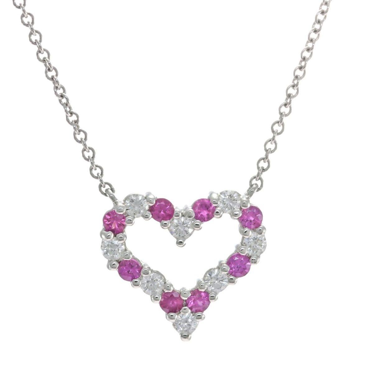 TIFFANY & Co. Platinum Diamond Pink Sapphire Heart Pendant Necklace  

Metal: Platinum
Chain: 16