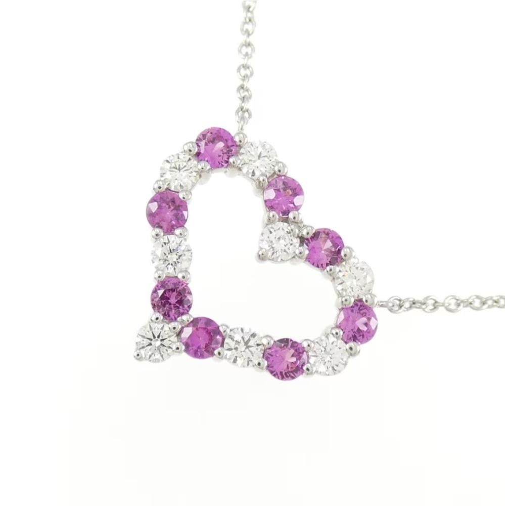 Round Cut TIFFANY & Co. Platinum Diamond Pink Sapphire Heart Pendant Necklace For Sale