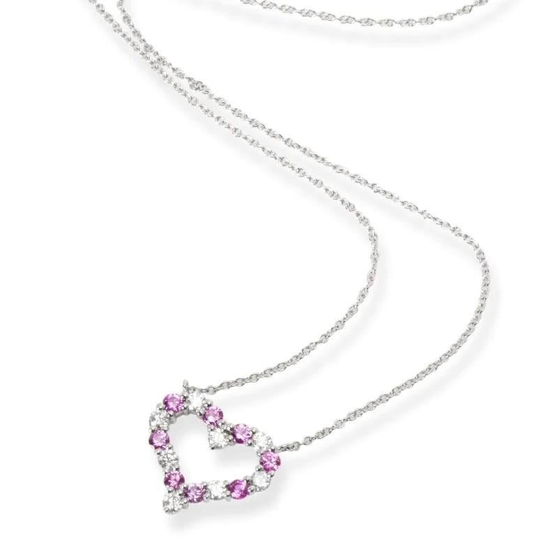 TIFFANY & Co. Platinum Diamond Pink Sapphire Heart Pendant Necklace In Excellent Condition In Los Angeles, CA