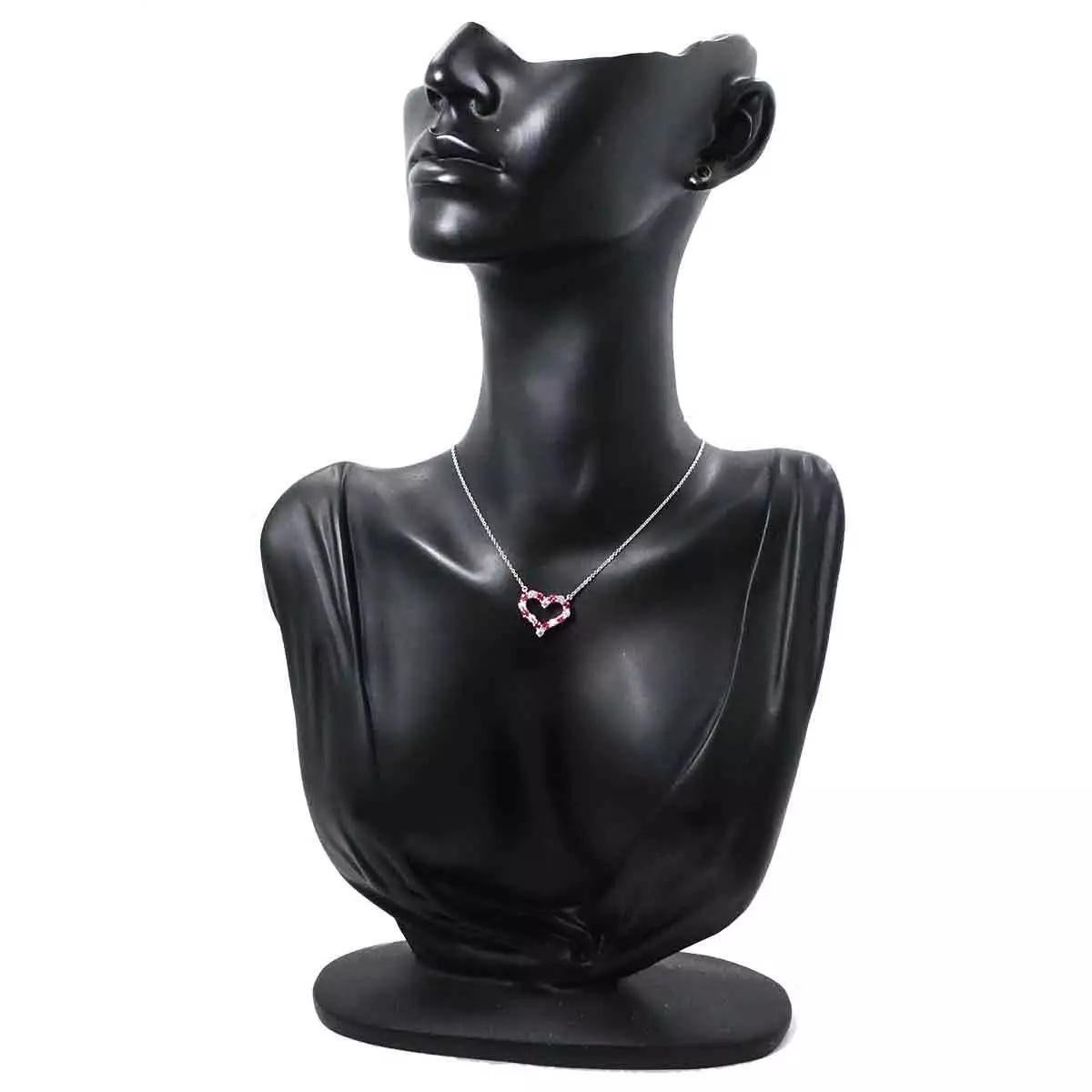 TIFFANY & Co. Platinum Diamond Pink Sapphire Heart Pendant Necklace In Good Condition For Sale In Los Angeles, CA