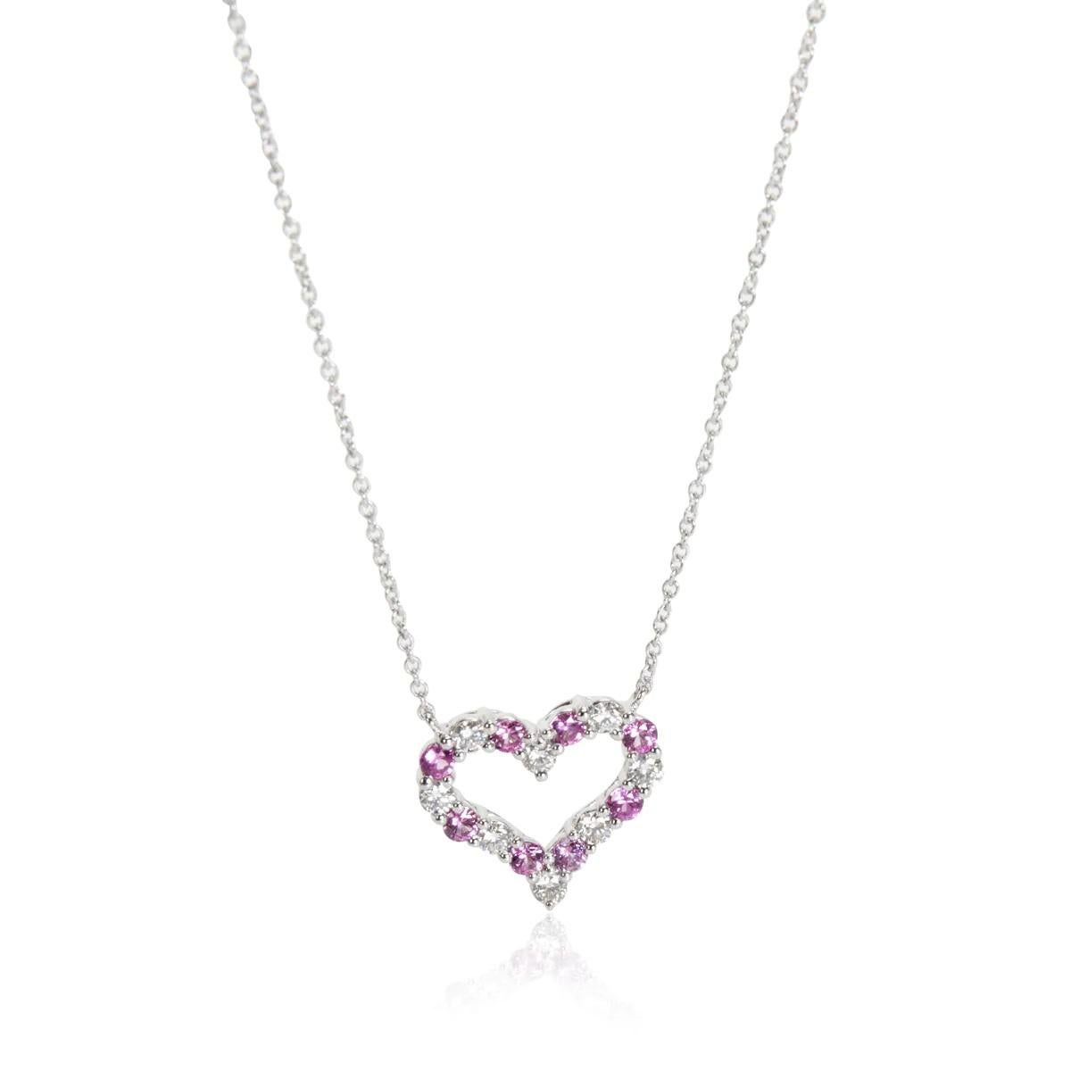 Women's TIFFANY & Co. Platinum Diamond Pink Sapphire Heart Pendant Necklace