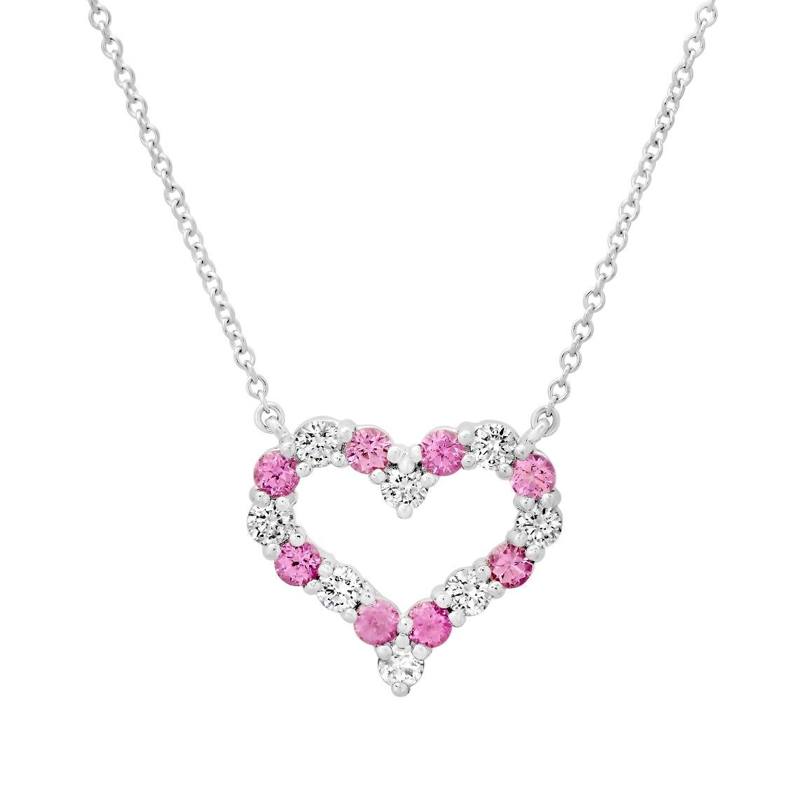 TIFFANY & Co. Platinum Diamond Pink Sapphire Heart Pendant Necklace  

Metal: Platinum
Chain: 16