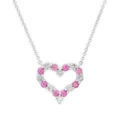 TIFFANY & Co. Platinum Diamond Pink Sapphire Heart Pendant Necklace