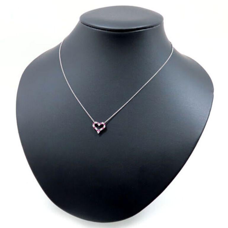 Women's TIFFANY & Co. Platinum Diamond Pink Sapphire Heart Pendant Necklace For Sale